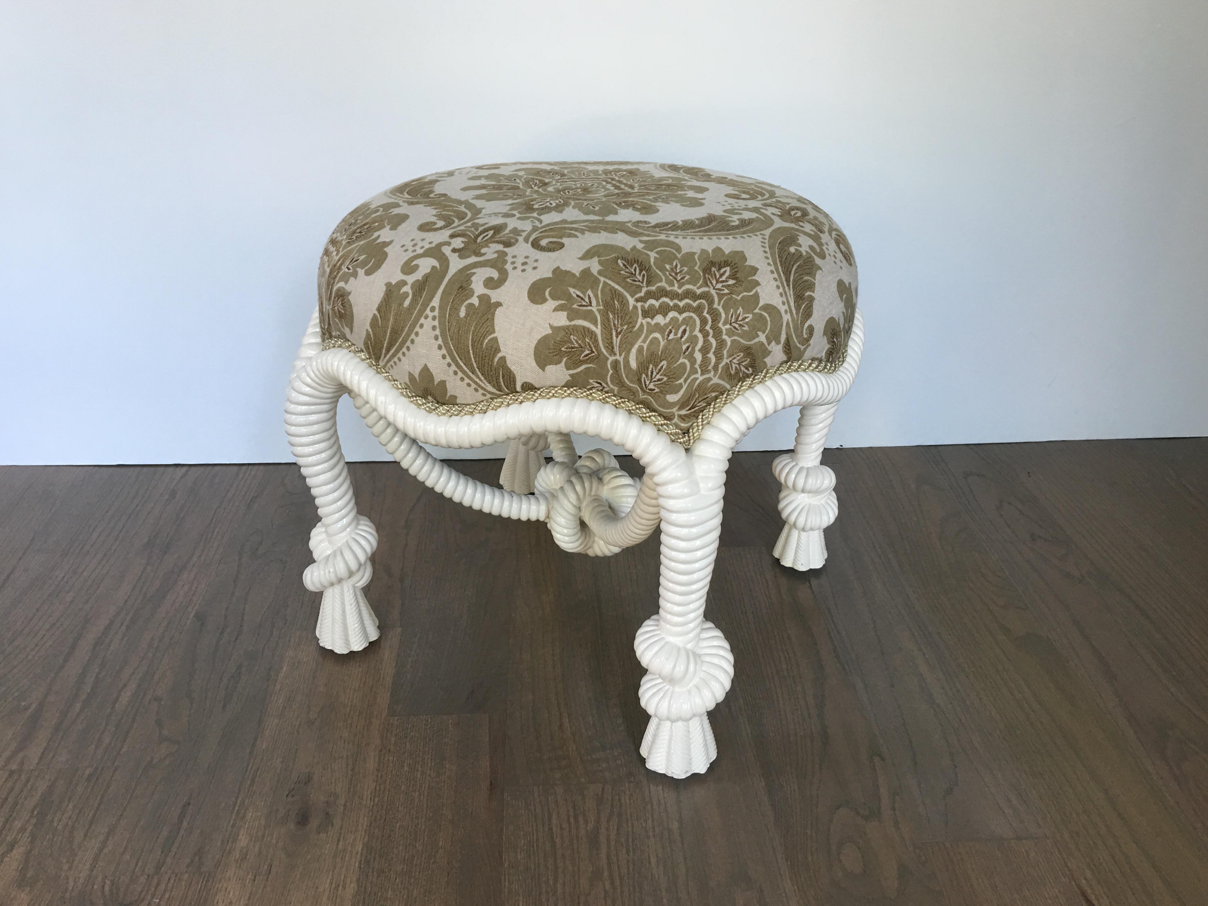 20th Century Napoleon III Style Lacquered Rope Twist Upholstered Tabouret For Sale 2
