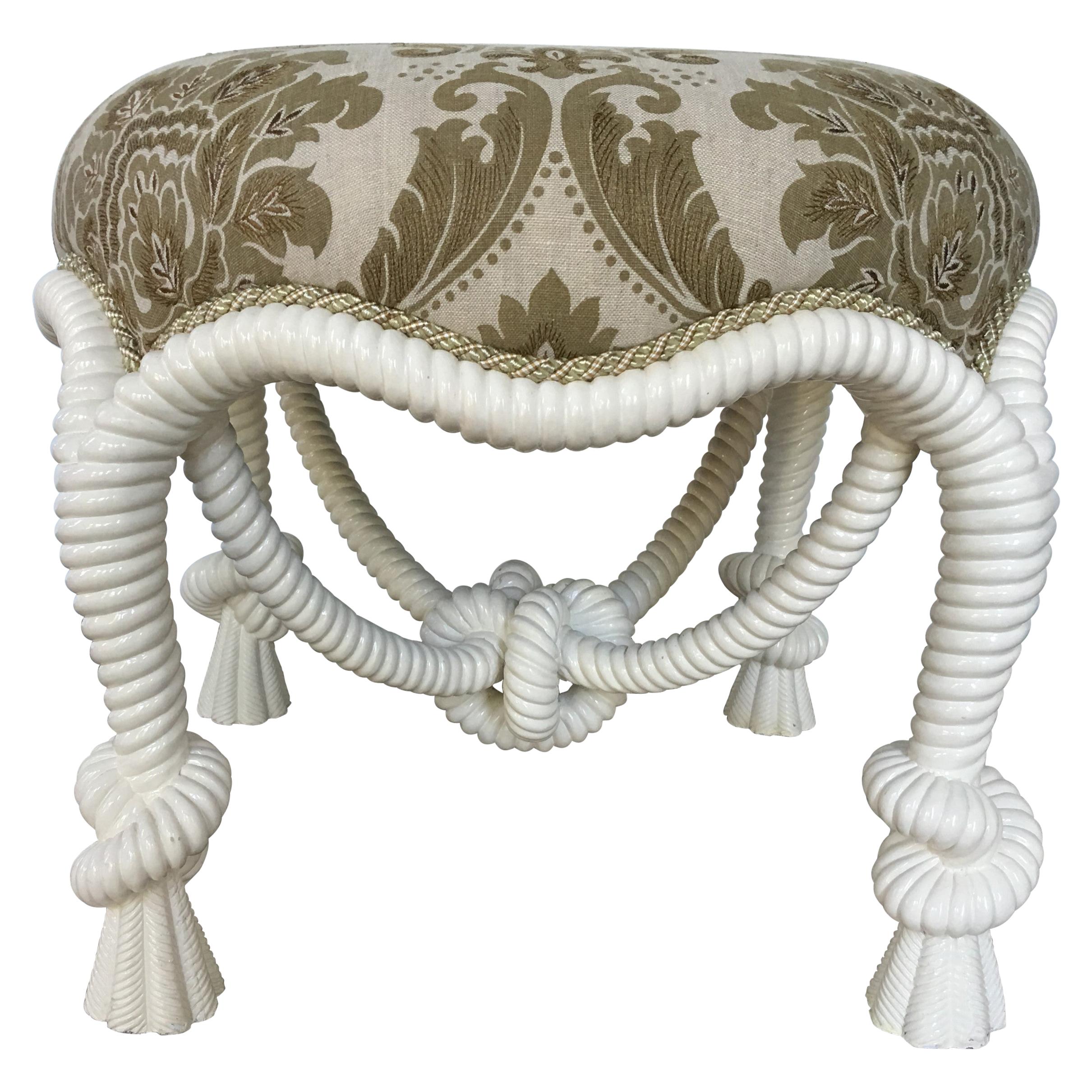 20th Century Napoleon III Style Lacquered Rope Twist Upholstered Tabouret For Sale