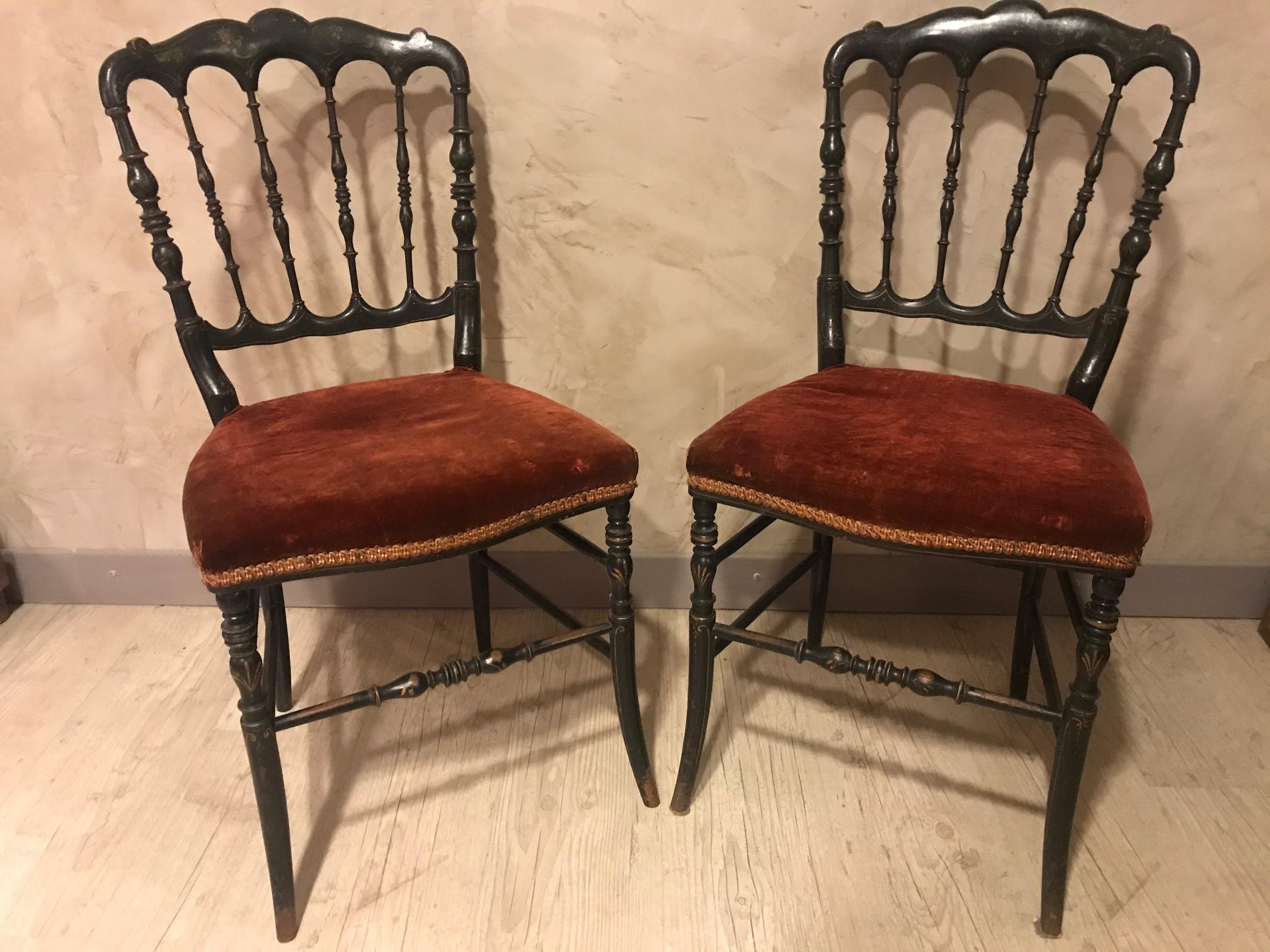 French 20th Century Napoleon III Style Pair of Chairs