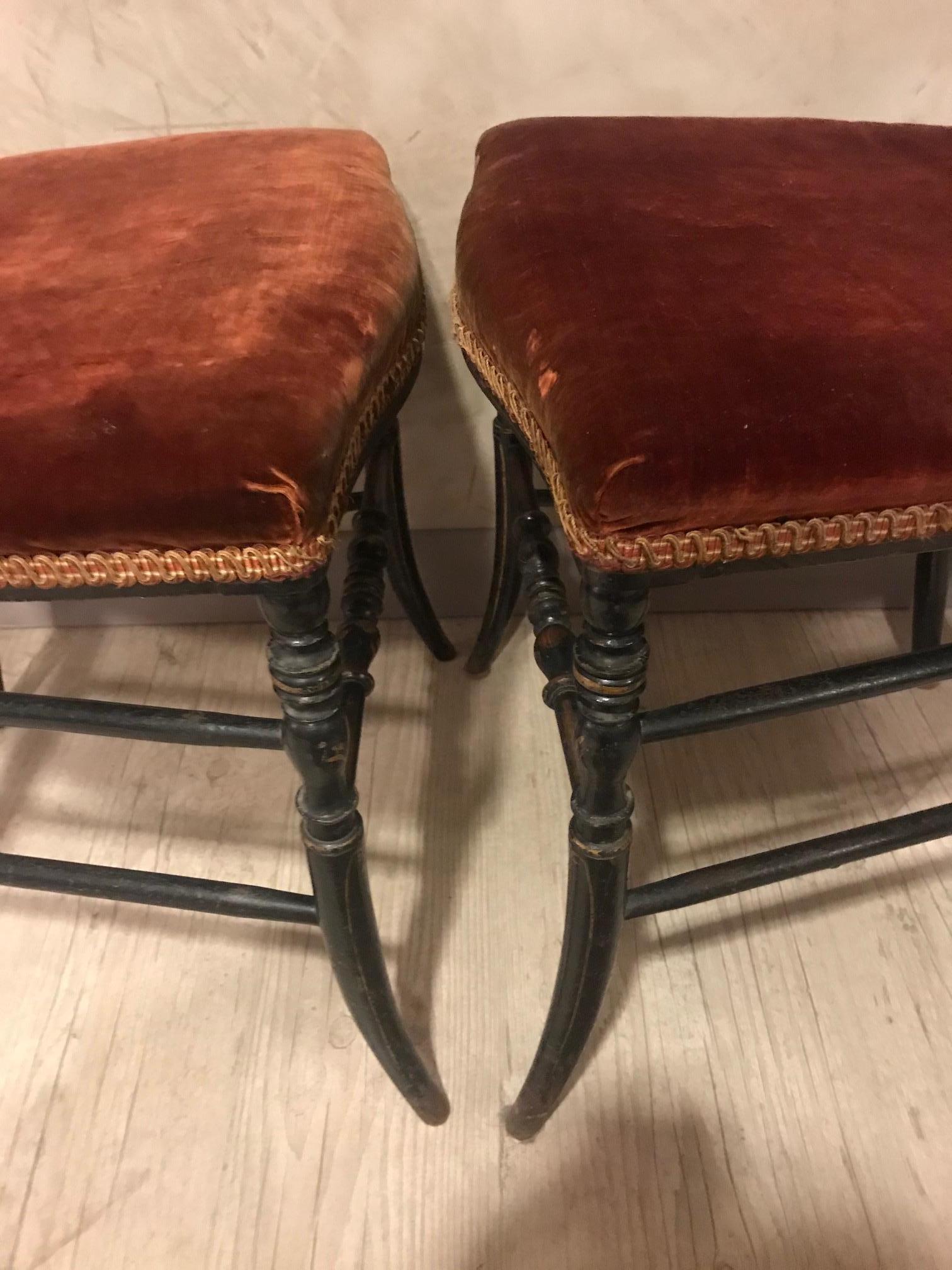 Velvet 20th Century Napoleon III Style Pair of Chairs
