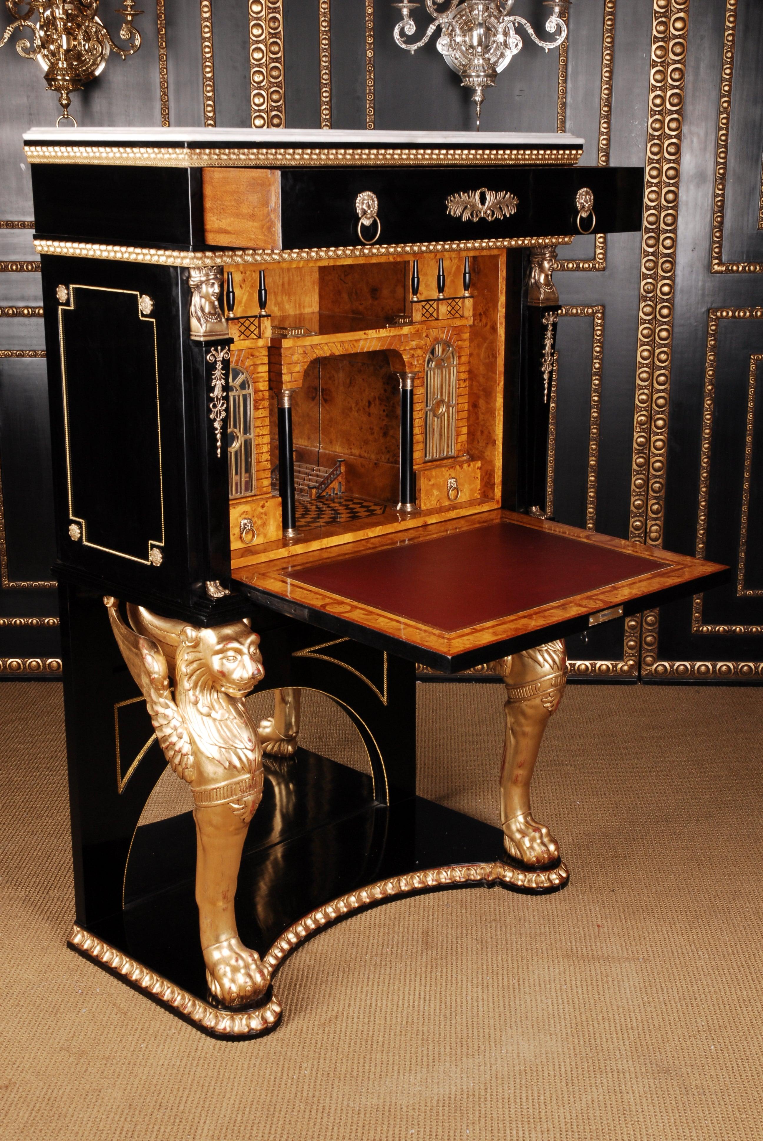 20th Century Napoleonic Secretaire in the Empire Style Ebonized Wood Veneer 2
