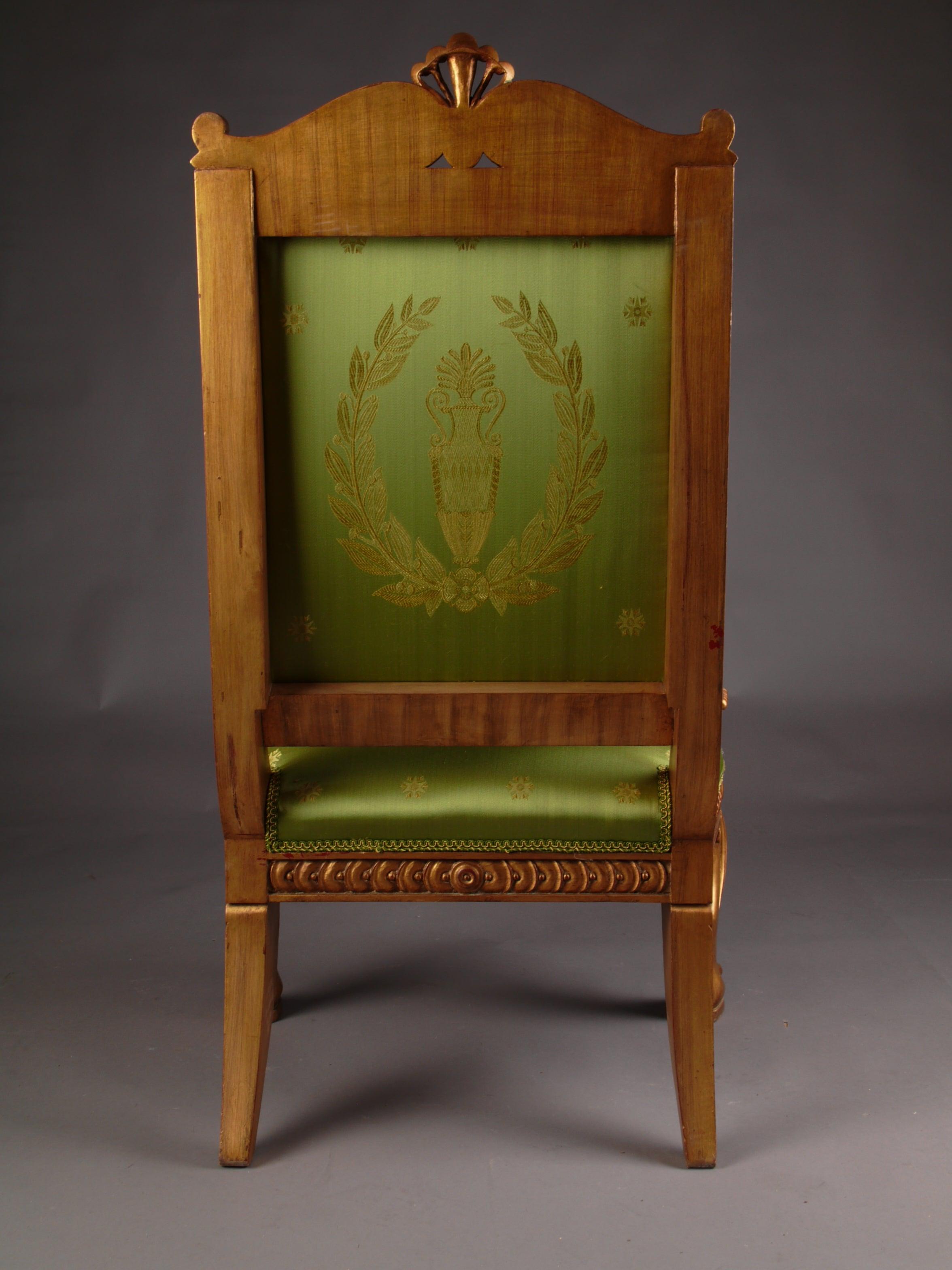 20th Century Napoleonic Swan Chair in the Empire Style Beechwood Poliment Gilded For Sale 5