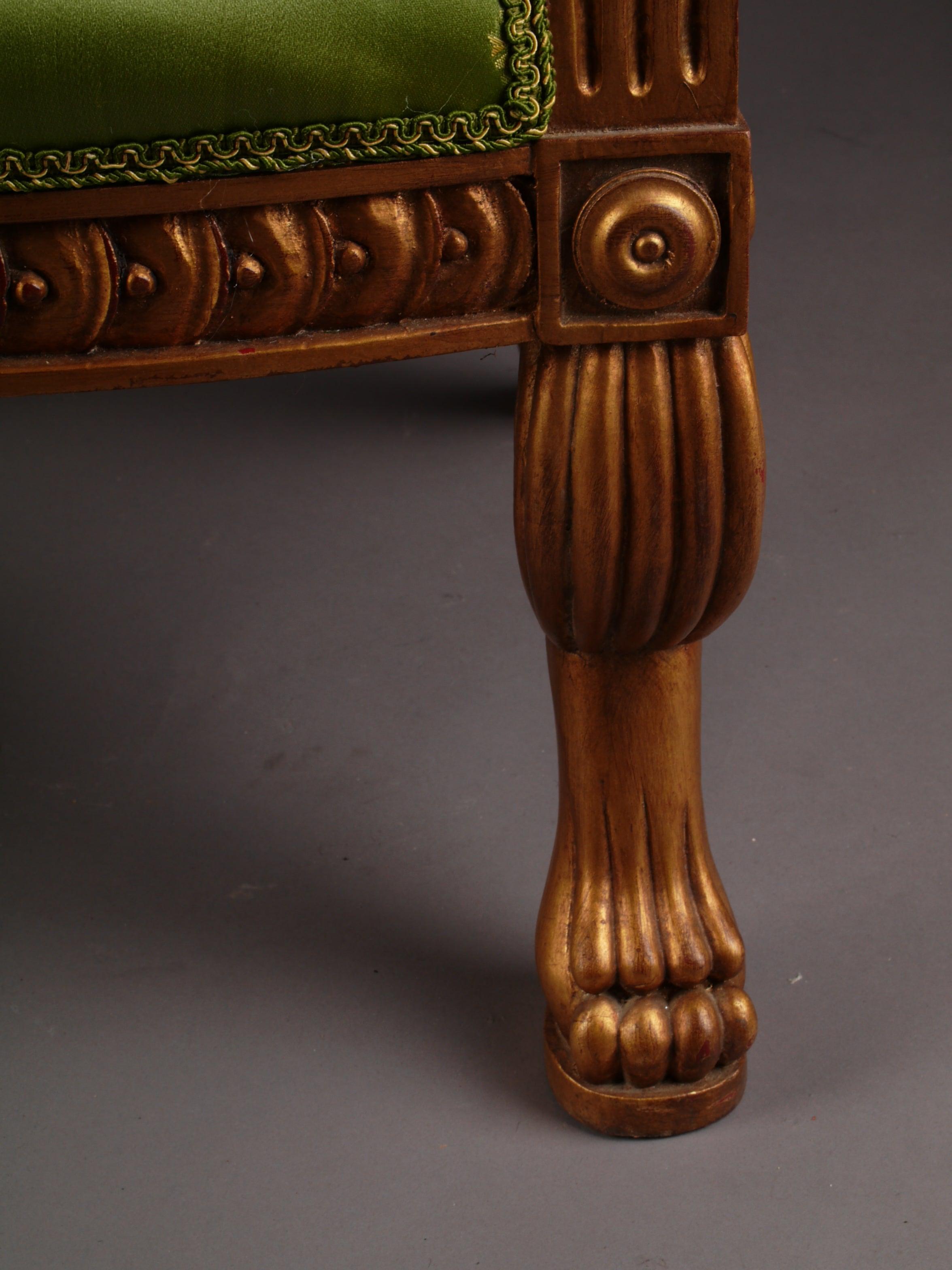 Hand-Carved 20th Century Napoleonic Swan Chair in the Empire Style Beechwood Poliment Gilded For Sale
