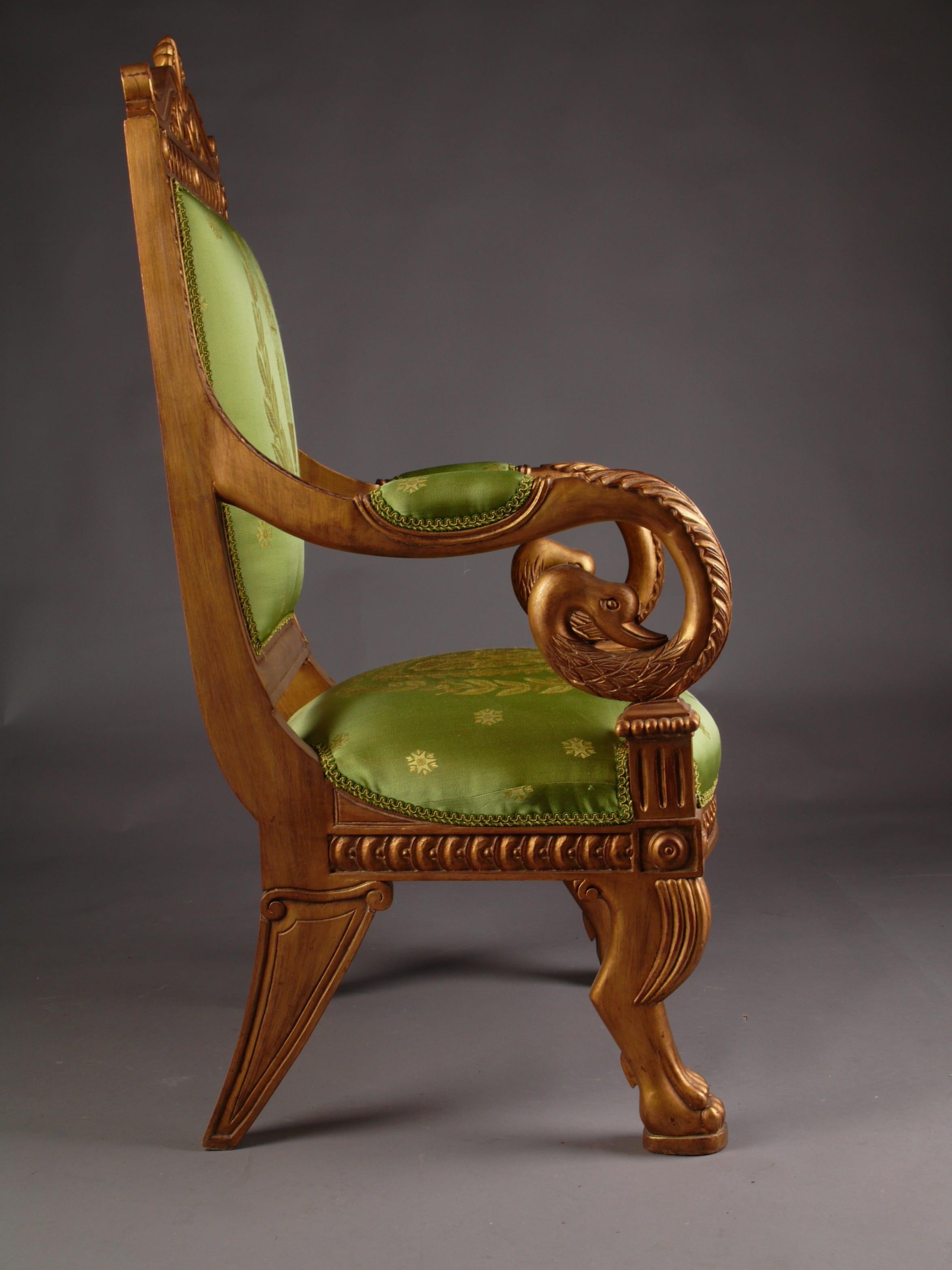 20th Century Napoleonic Swan Chair in the Empire Style Beechwood Poliment Gilded For Sale 4