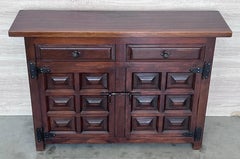 20th Century Narrow Catalan Spanish Baroque Dark Walnut Credenza or Buffet