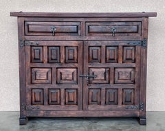 20th Century Narrow Catalan Spanish Baroque Dark Walnut Credenza or Buffet