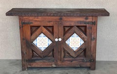 20th Century Narrow Catalan Spanish Baroque Dark Walnut Credenza or Buffet