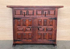 20th Century Narrow Catalan Spanish Baroque Dark Walnut Credenza or Buffet