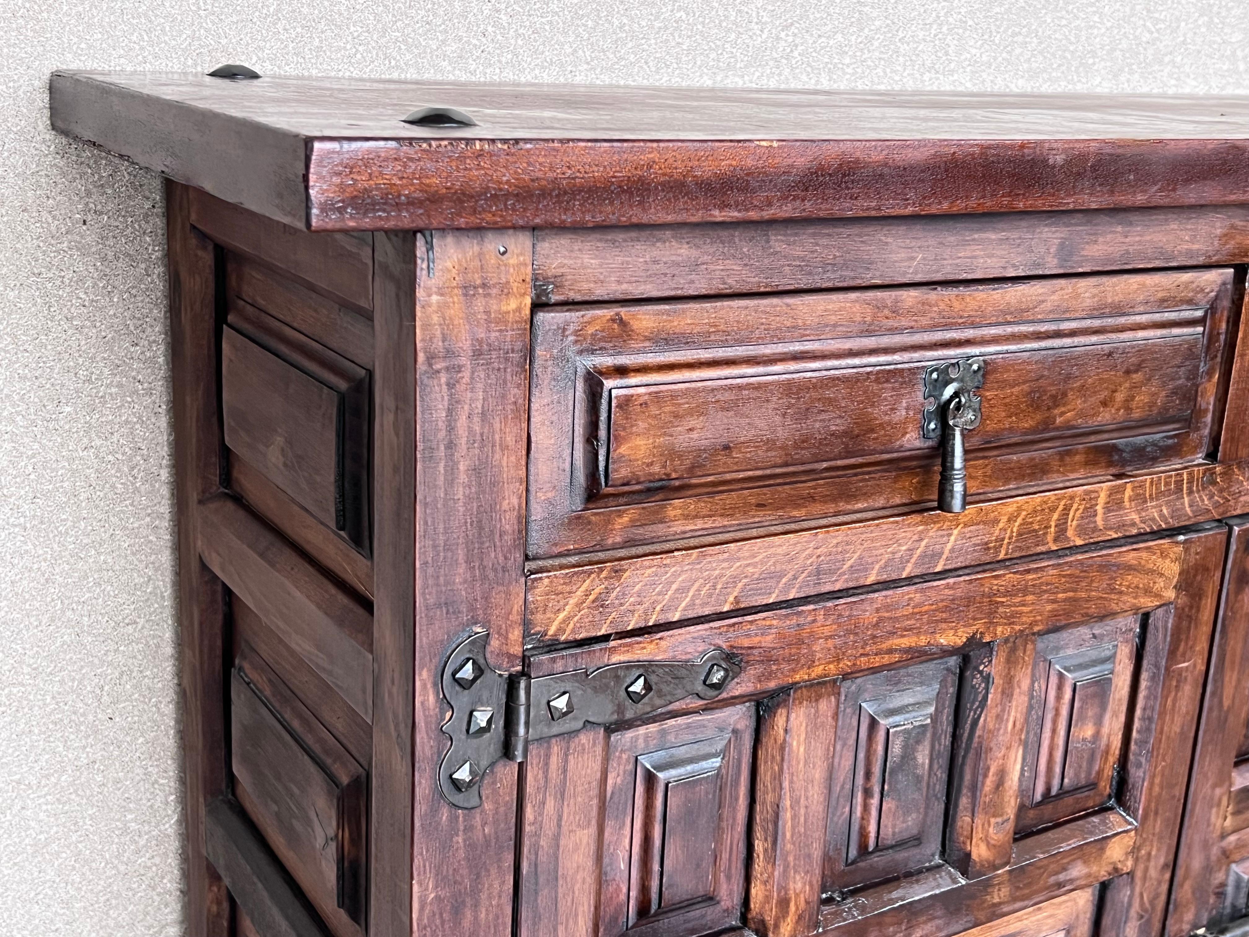 20th Century Narrow Catalan Spanish Baroque Dark Walnut Credenza or Buffet 3