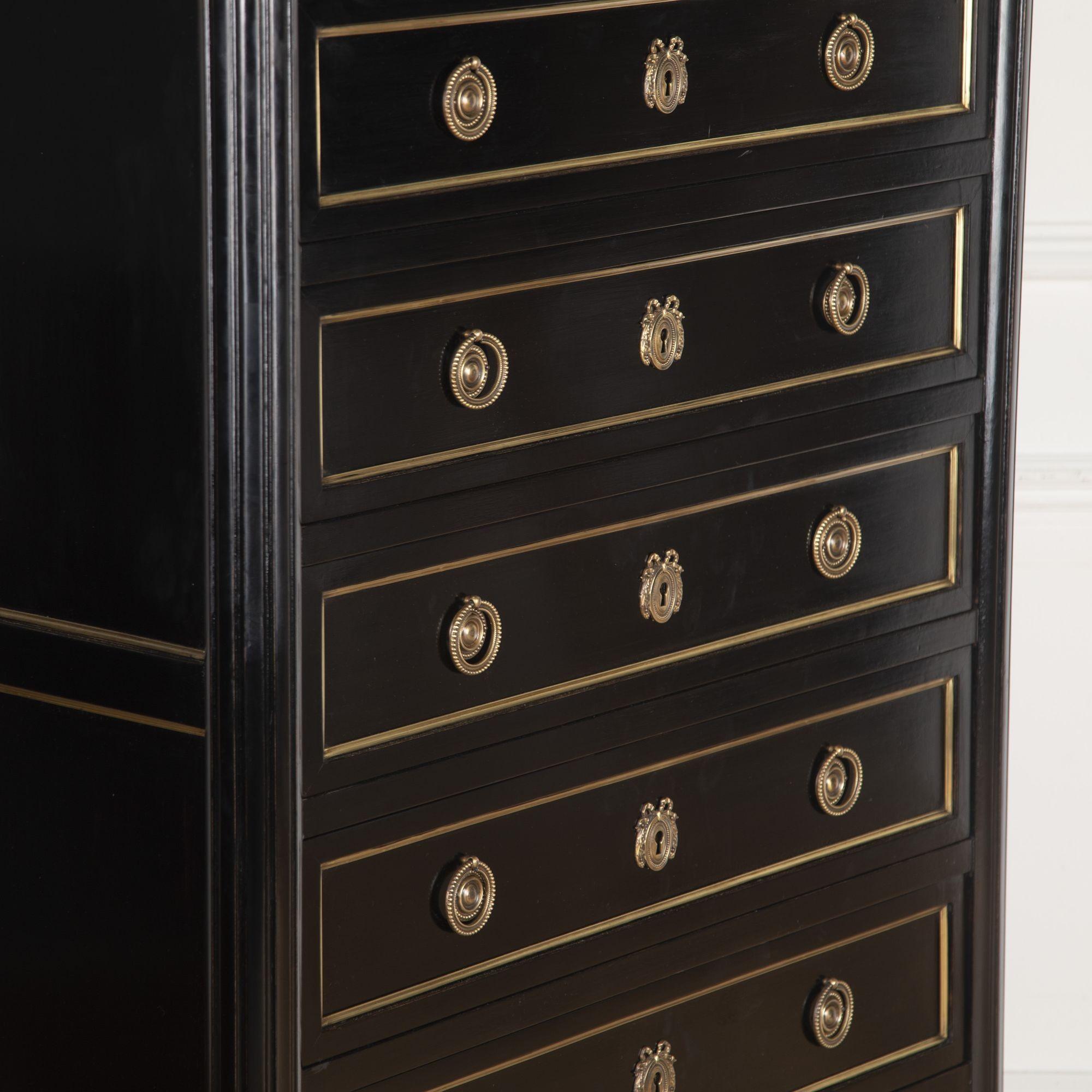 French 20th Century Narrow Ebonised Chest of Drawers