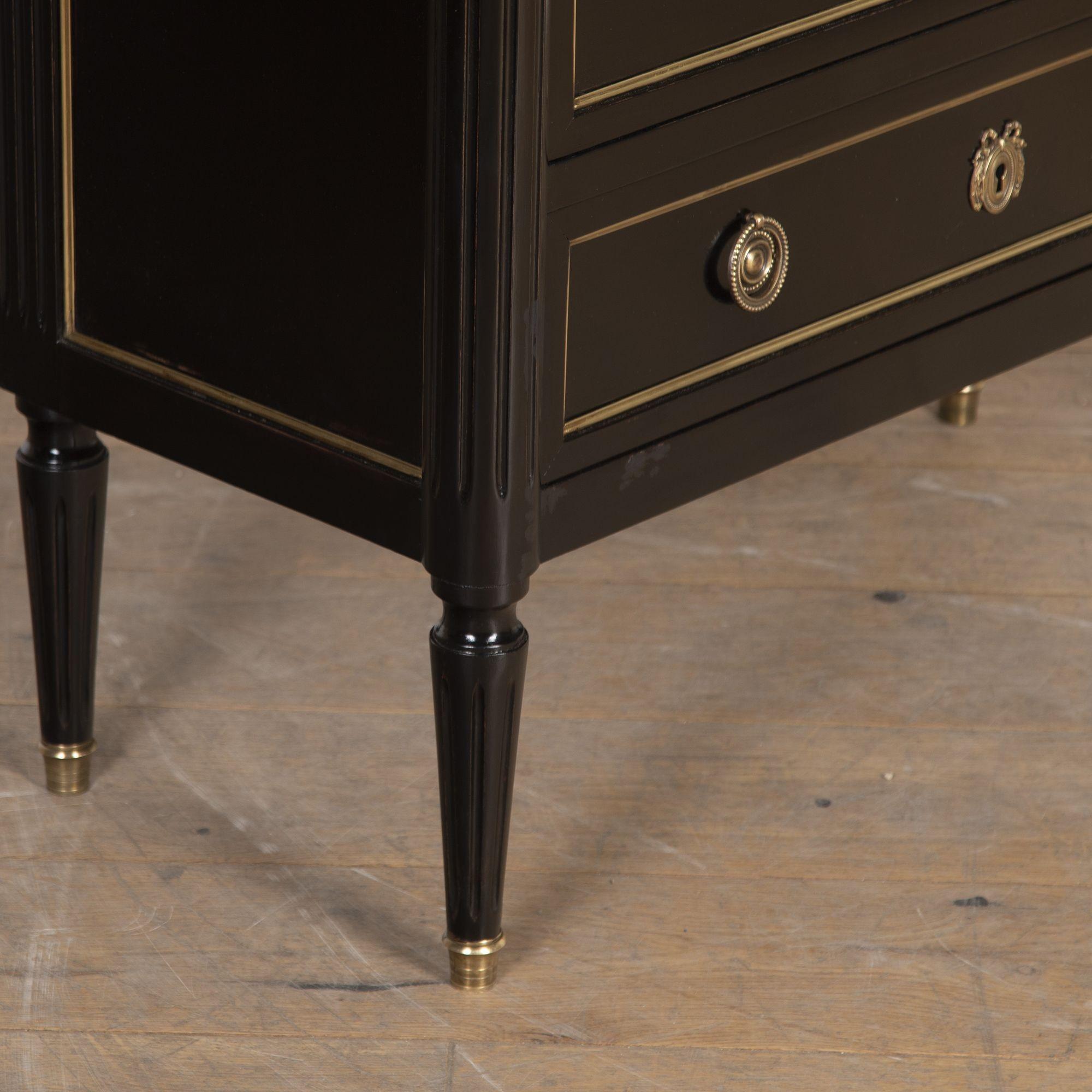 Marble 20th Century Narrow Ebonised Chest of Drawers