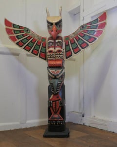 20th Century Native American Painted Totem Pole  A painted animal totem