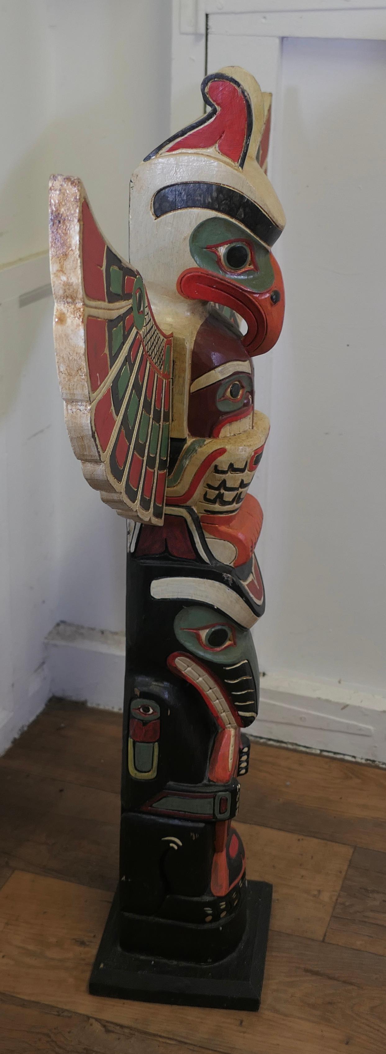 Beech 20th Century Native American Painted Totem Pole  A painted animal totem  For Sale
