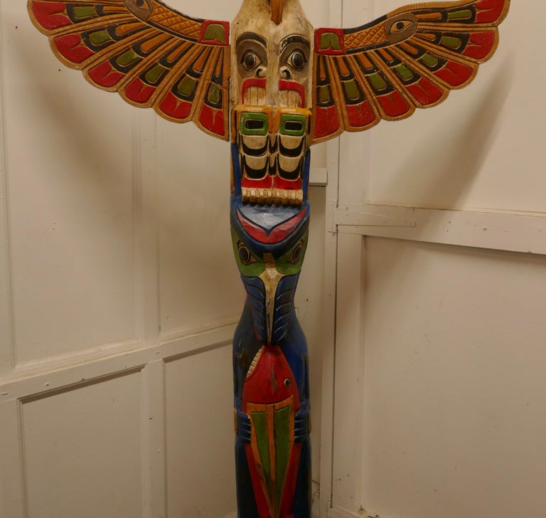 Folk Art 20th Century Native American Painted TOTEM Pole For Sale