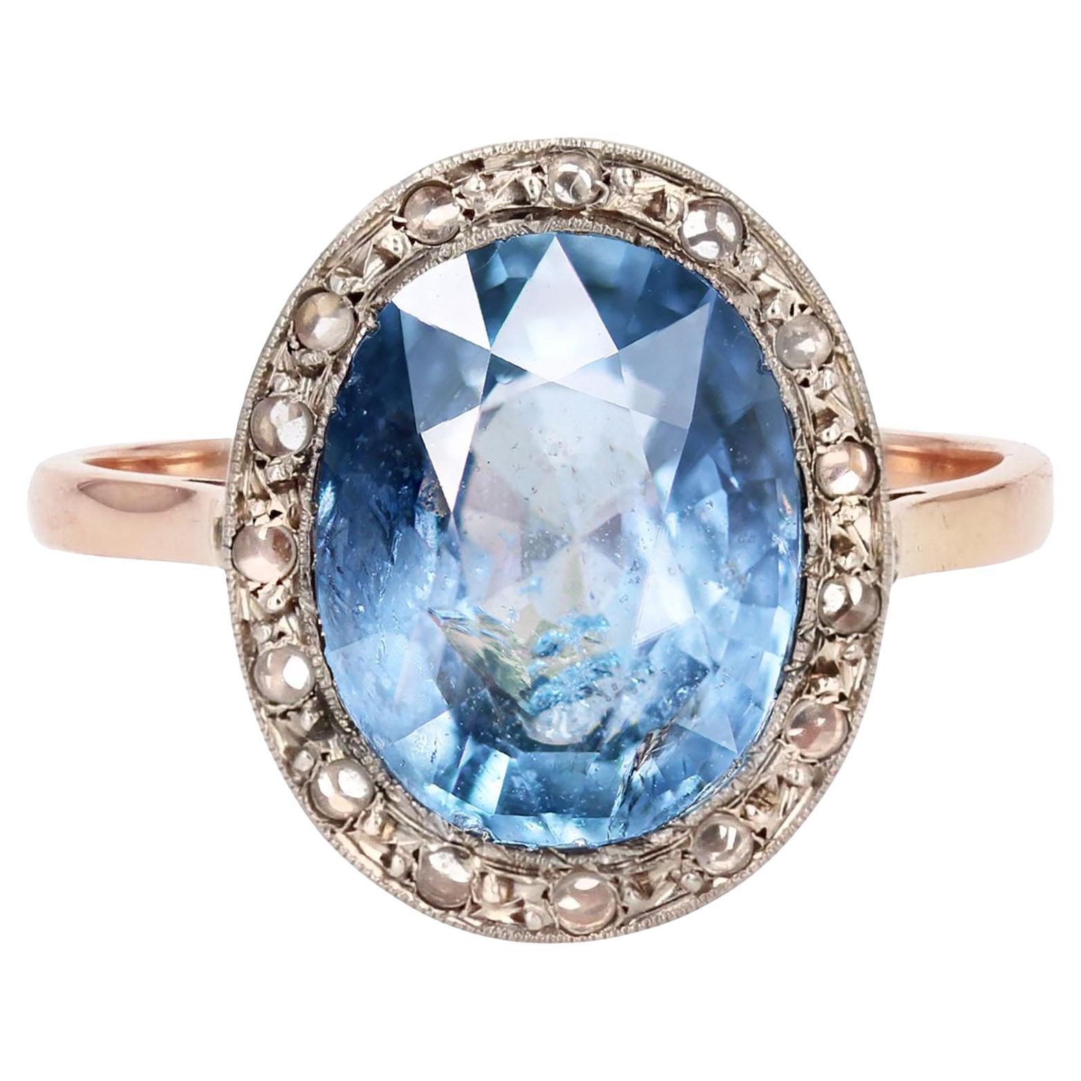 20th Century Natural No Heated Sapphire Diamonds 18 Karat Rose Gold Ring For Sale