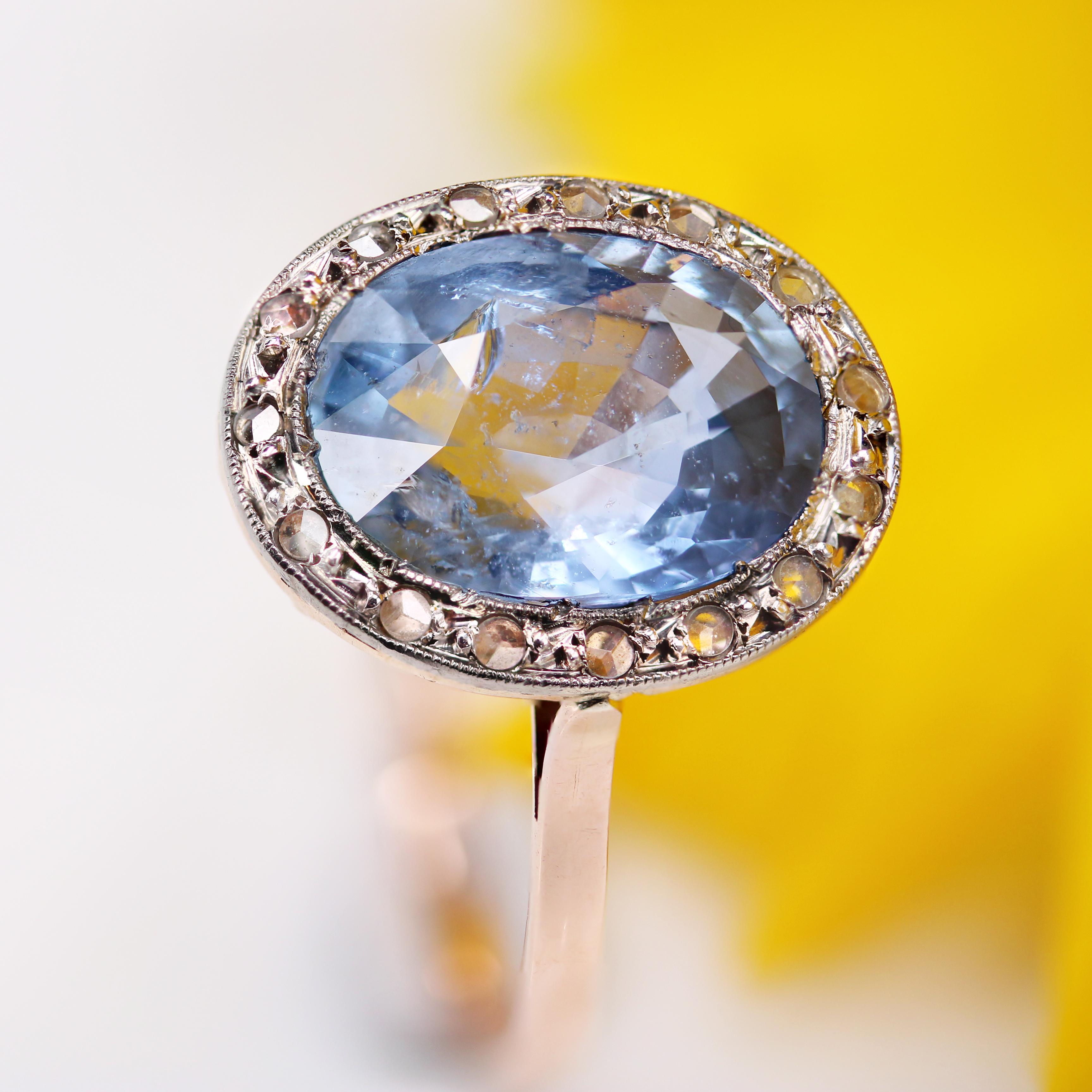 Ring aus 18 Karat Roségold mit natürlichem, nicht erhitztem Saphir und Diamanten aus dem 20. Jahrhundert im Angebot 4