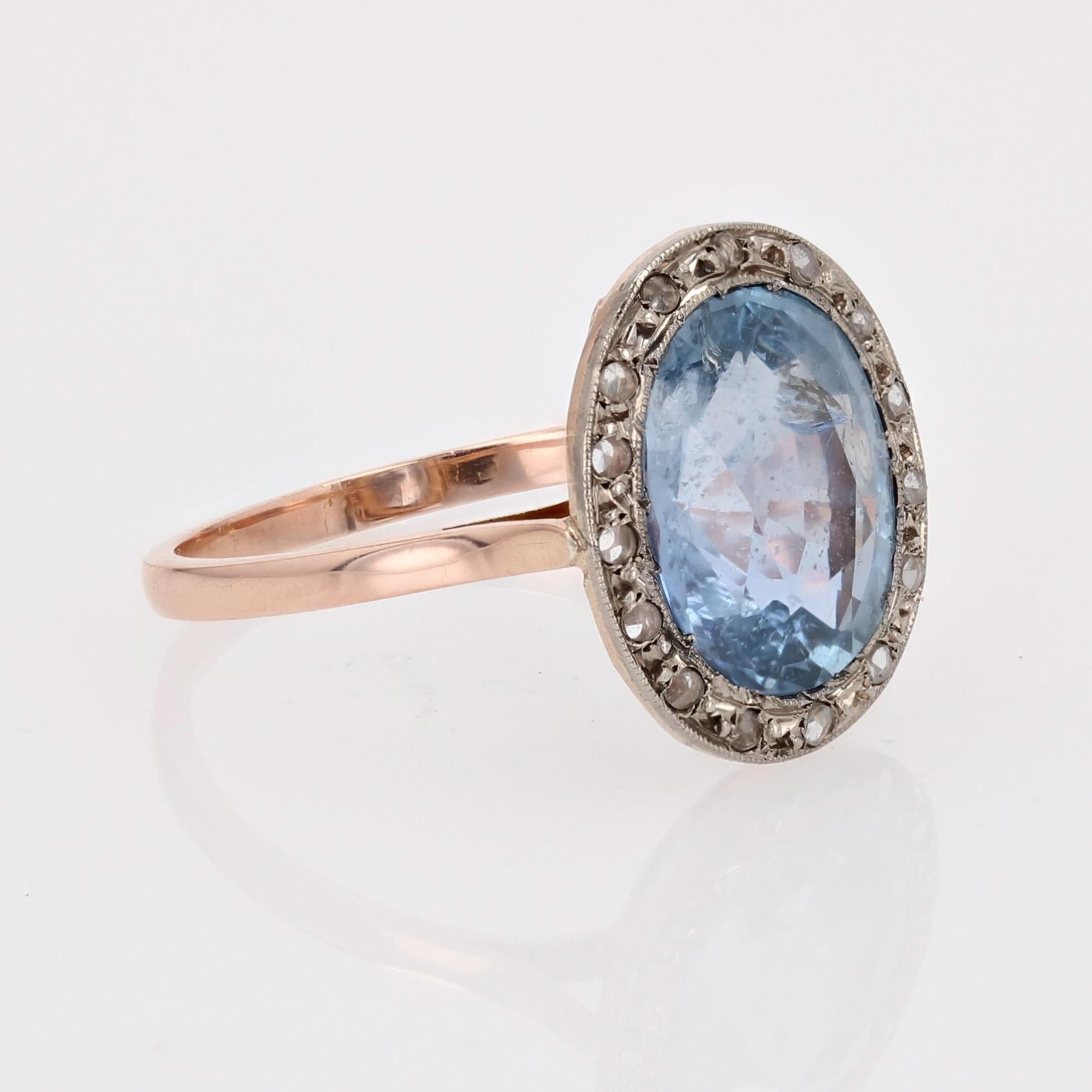 Ring aus 18 Karat Roségold mit natürlichem, nicht erhitztem Saphir und Diamanten aus dem 20. Jahrhundert im Angebot 5