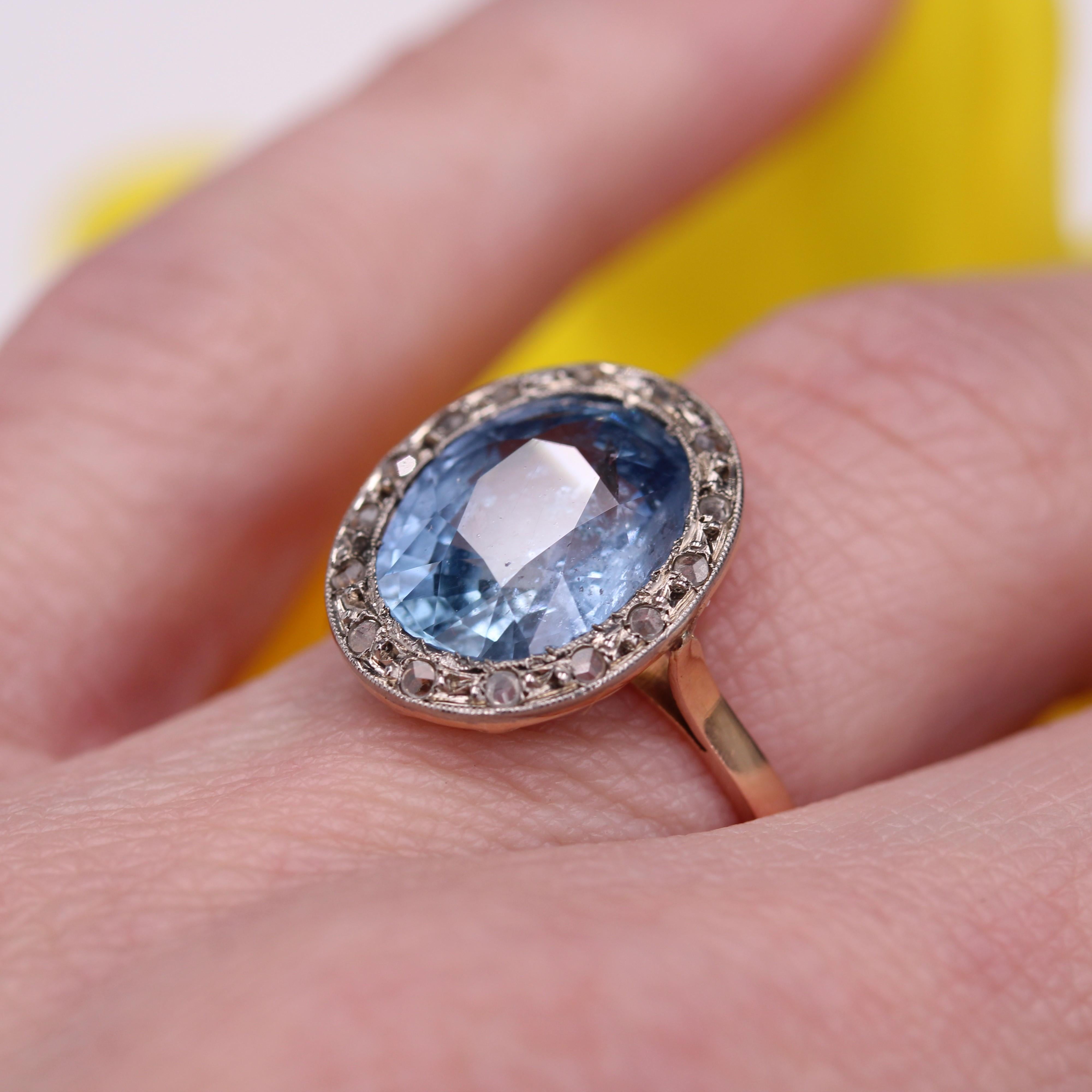Ring aus 18 Karat Roségold mit natürlichem, nicht erhitztem Saphir und Diamanten aus dem 20. Jahrhundert im Angebot 6