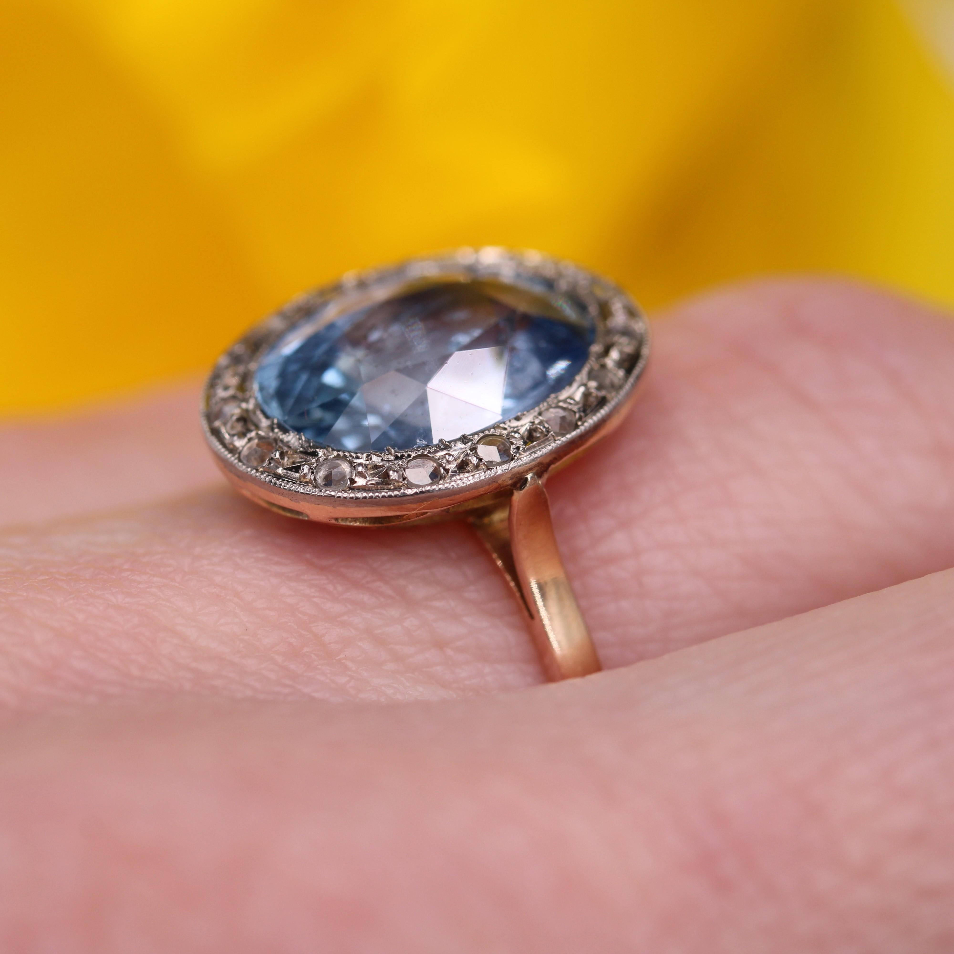 Ring aus 18 Karat Roségold mit natürlichem, nicht erhitztem Saphir und Diamanten aus dem 20. Jahrhundert im Angebot 7