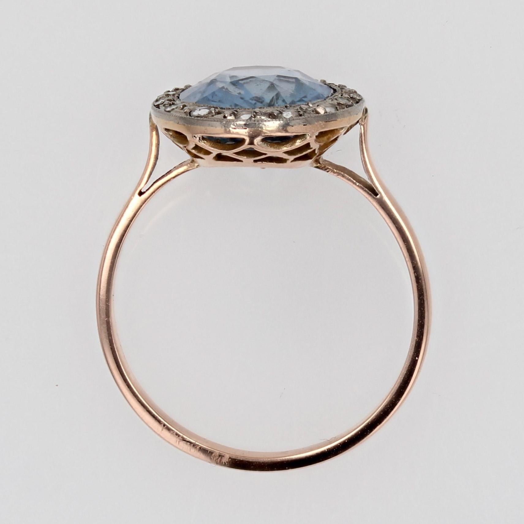 Ring aus 18 Karat Roségold mit natürlichem, nicht erhitztem Saphir und Diamanten aus dem 20. Jahrhundert im Angebot 9