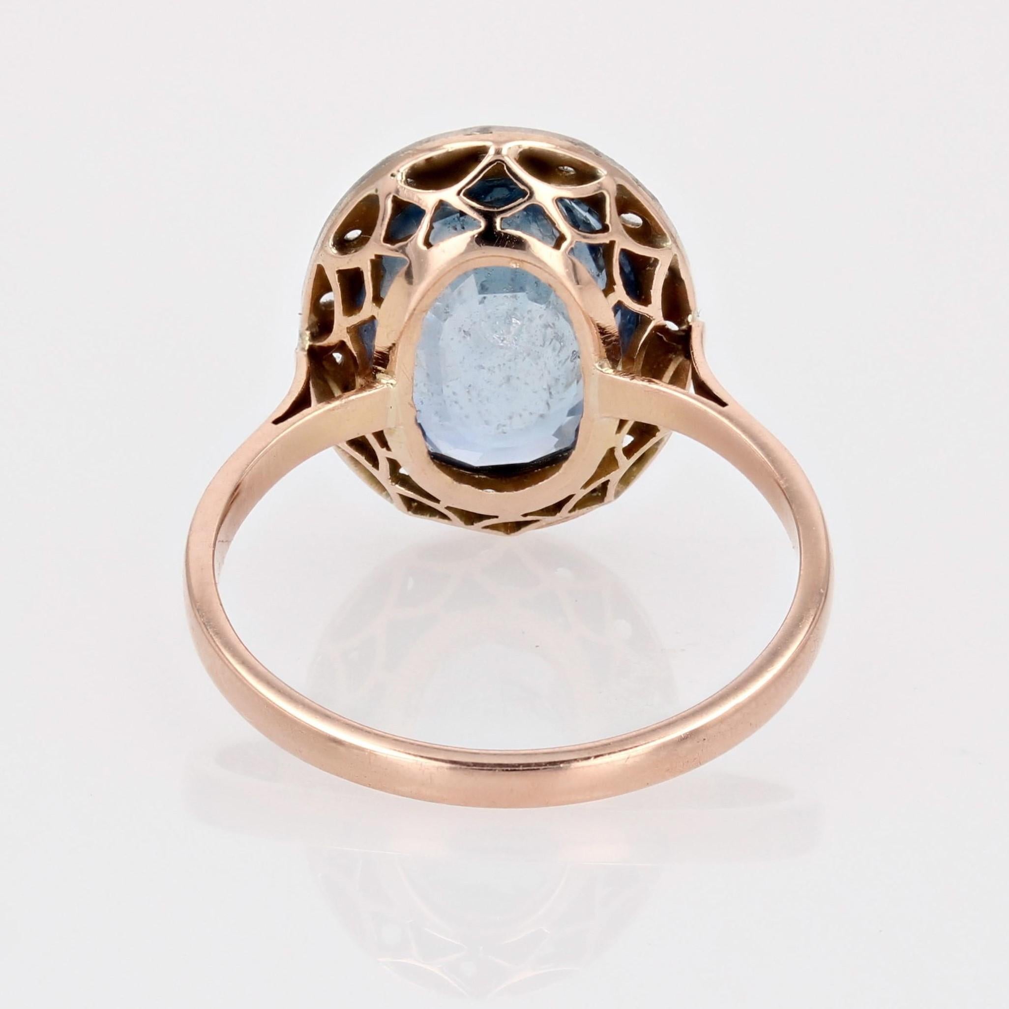 Ring aus 18 Karat Roségold mit natürlichem, nicht erhitztem Saphir und Diamanten aus dem 20. Jahrhundert im Angebot 10