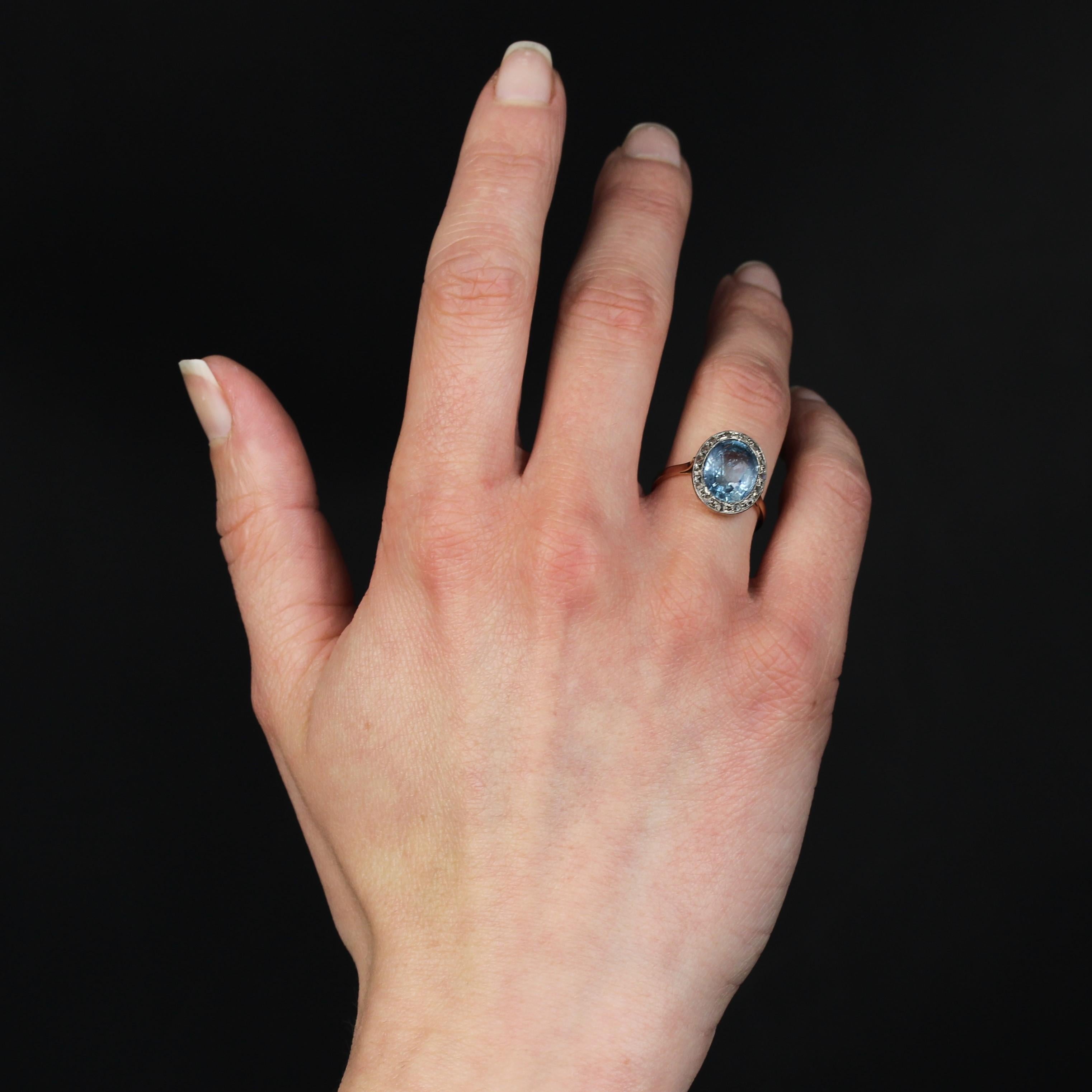 Ring aus 18 Karat Roségold mit natürlichem, nicht erhitztem Saphir und Diamanten aus dem 20. Jahrhundert (Ovalschliff) im Angebot