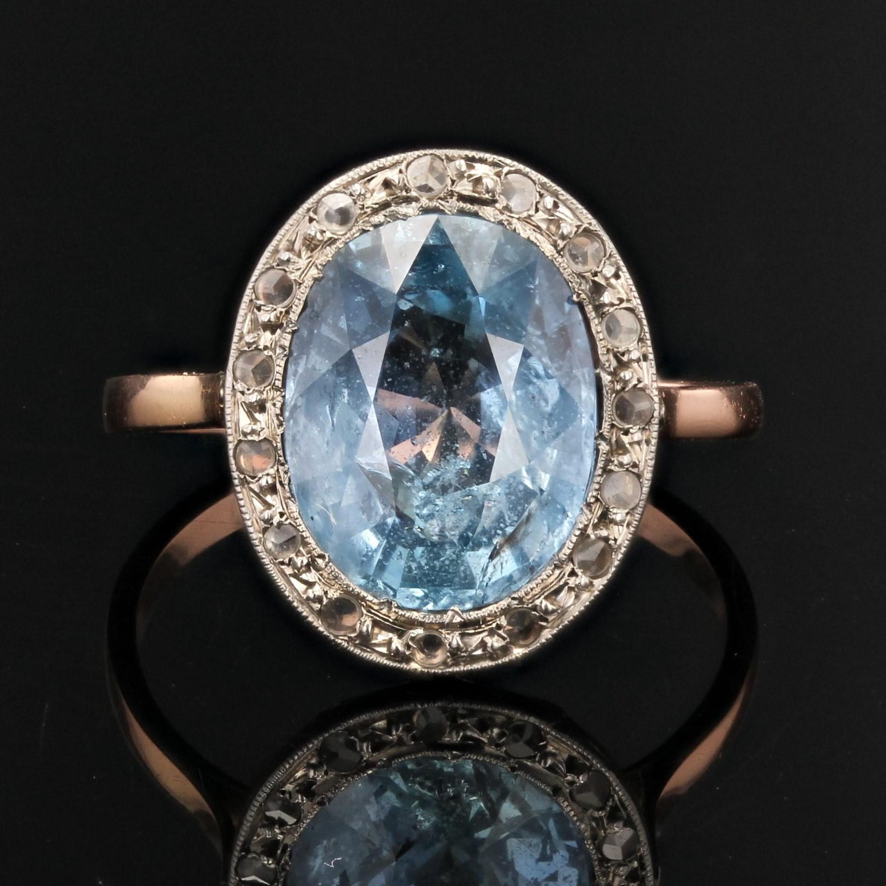 Ring aus 18 Karat Roségold mit natürlichem, nicht erhitztem Saphir und Diamanten aus dem 20. Jahrhundert im Zustand „Gut“ im Angebot in Poitiers, FR