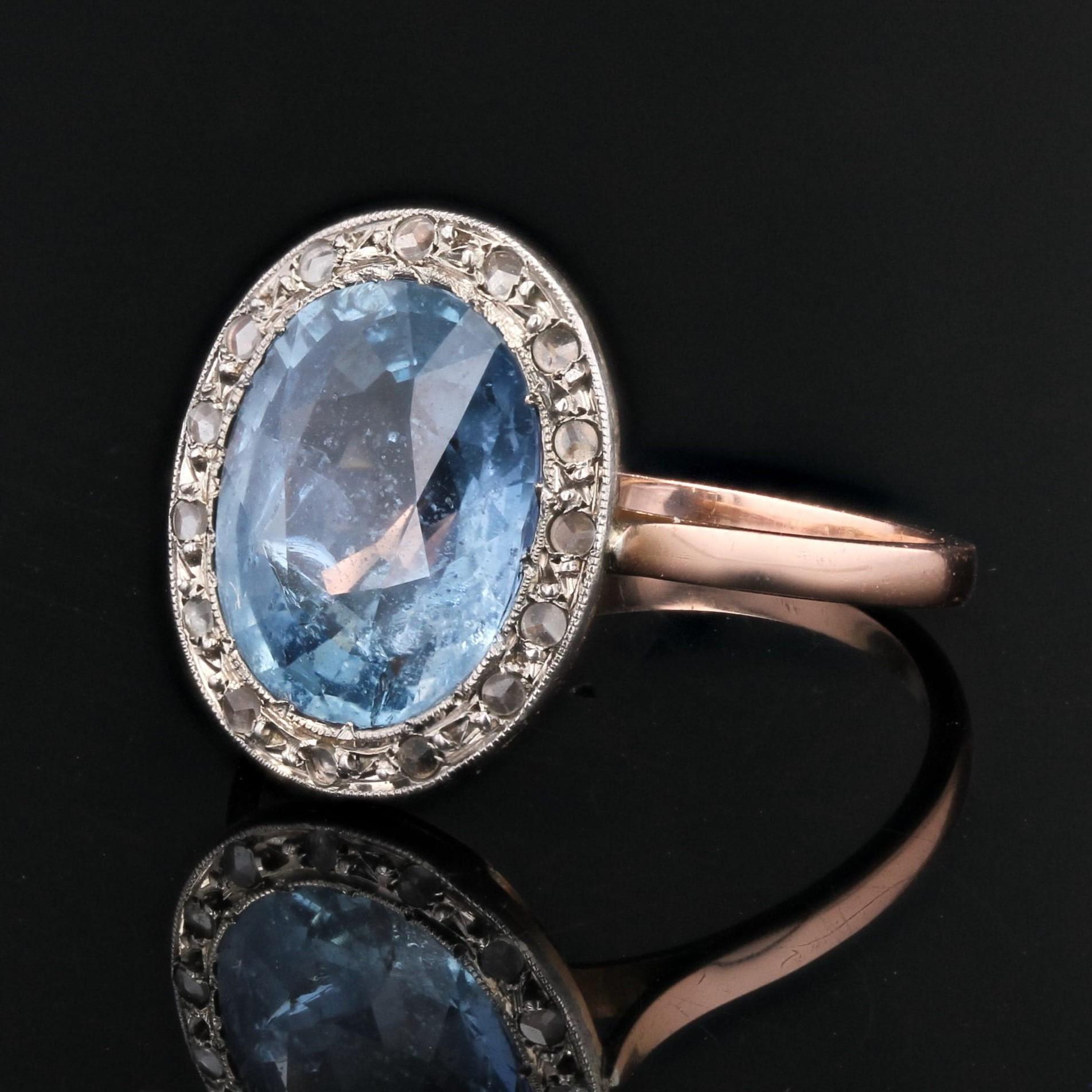 Ring aus 18 Karat Roségold mit natürlichem, nicht erhitztem Saphir und Diamanten aus dem 20. Jahrhundert im Angebot 1
