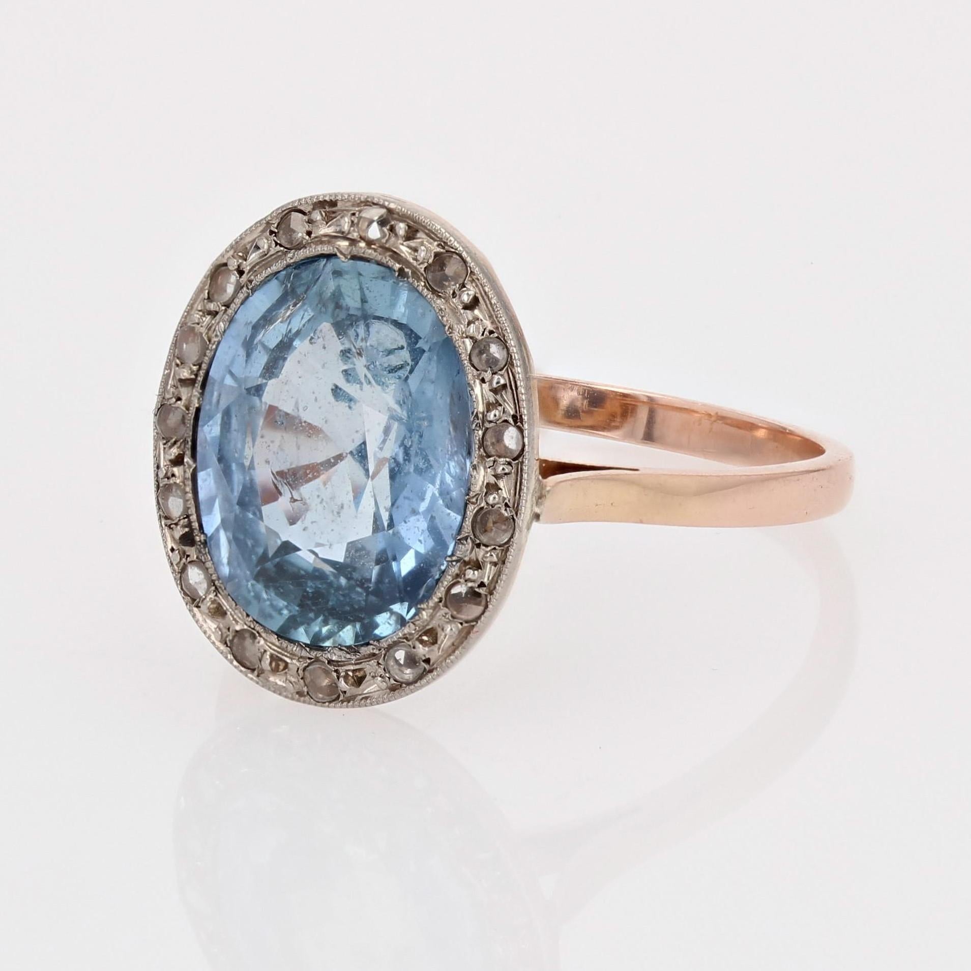Ring aus 18 Karat Roségold mit natürlichem, nicht erhitztem Saphir und Diamanten aus dem 20. Jahrhundert im Angebot 2