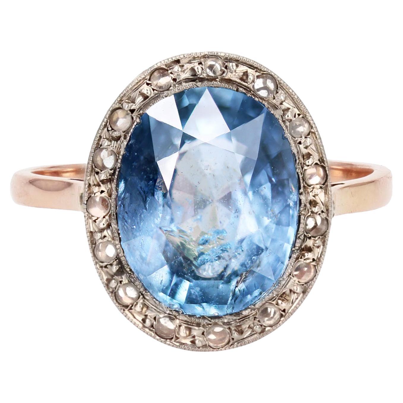 Bague du 20ème siècle en or rose 18 carats, saphir naturel non chauffé et diamants en vente