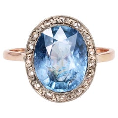 20th Century Natural Non Heated Sapphire Diamonds 18 Karat Rose Gold Ring