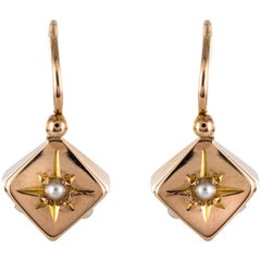 20th Century Natural Pearl 18 Karat Rose Gold Cubes Shape Sleepers Earrings