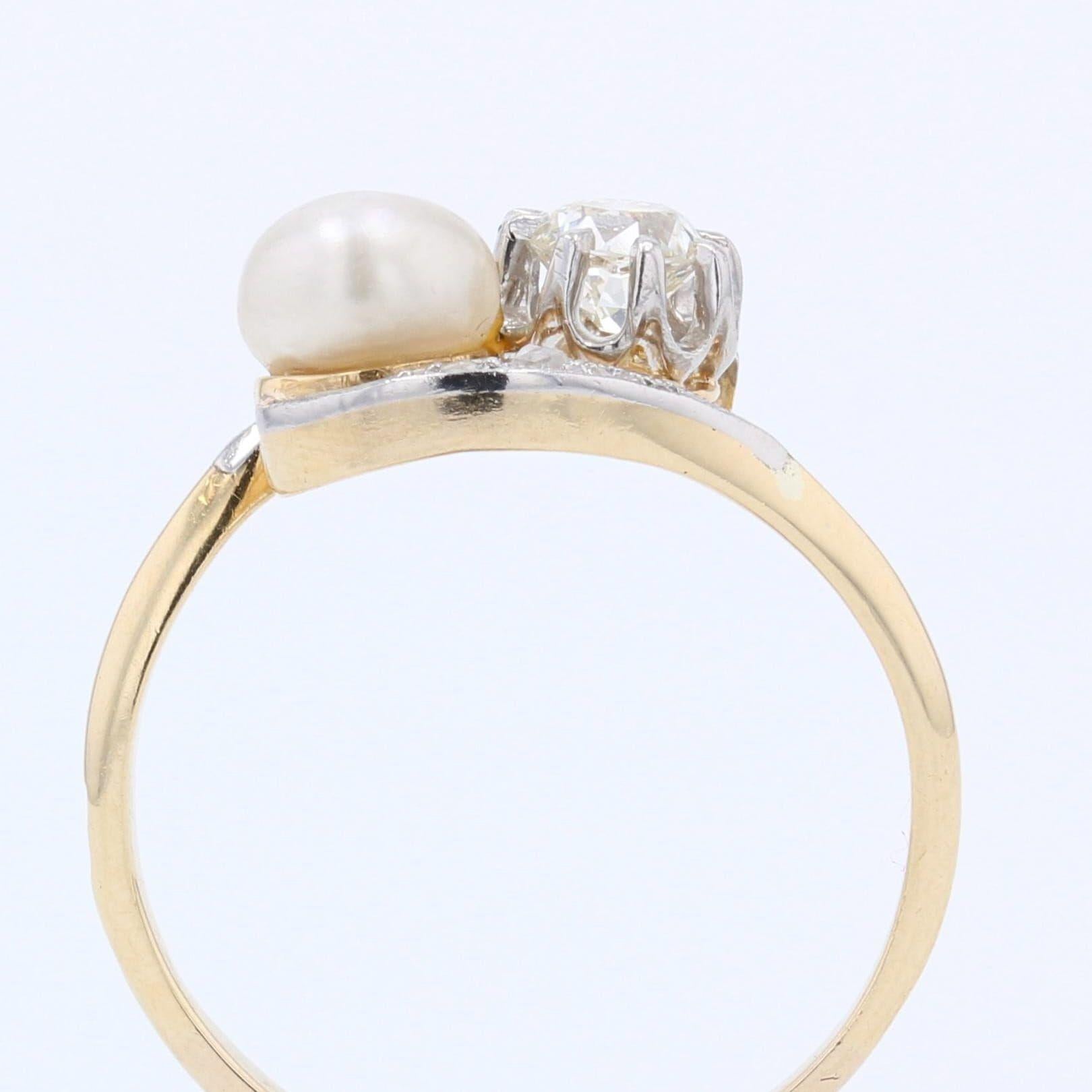 20th Century Natural Pearl Diamonds 18 Karat Yellow Gold You and Me Ring For Sale 3