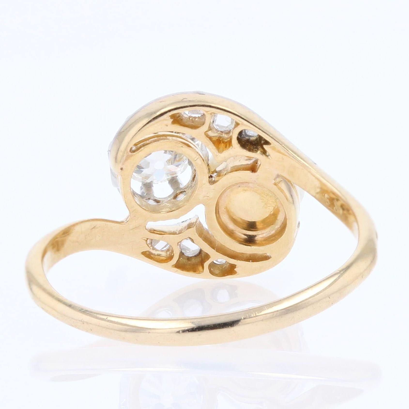 20th Century Natural Pearl Diamonds 18 Karat Yellow Gold You and Me Ring For Sale 5