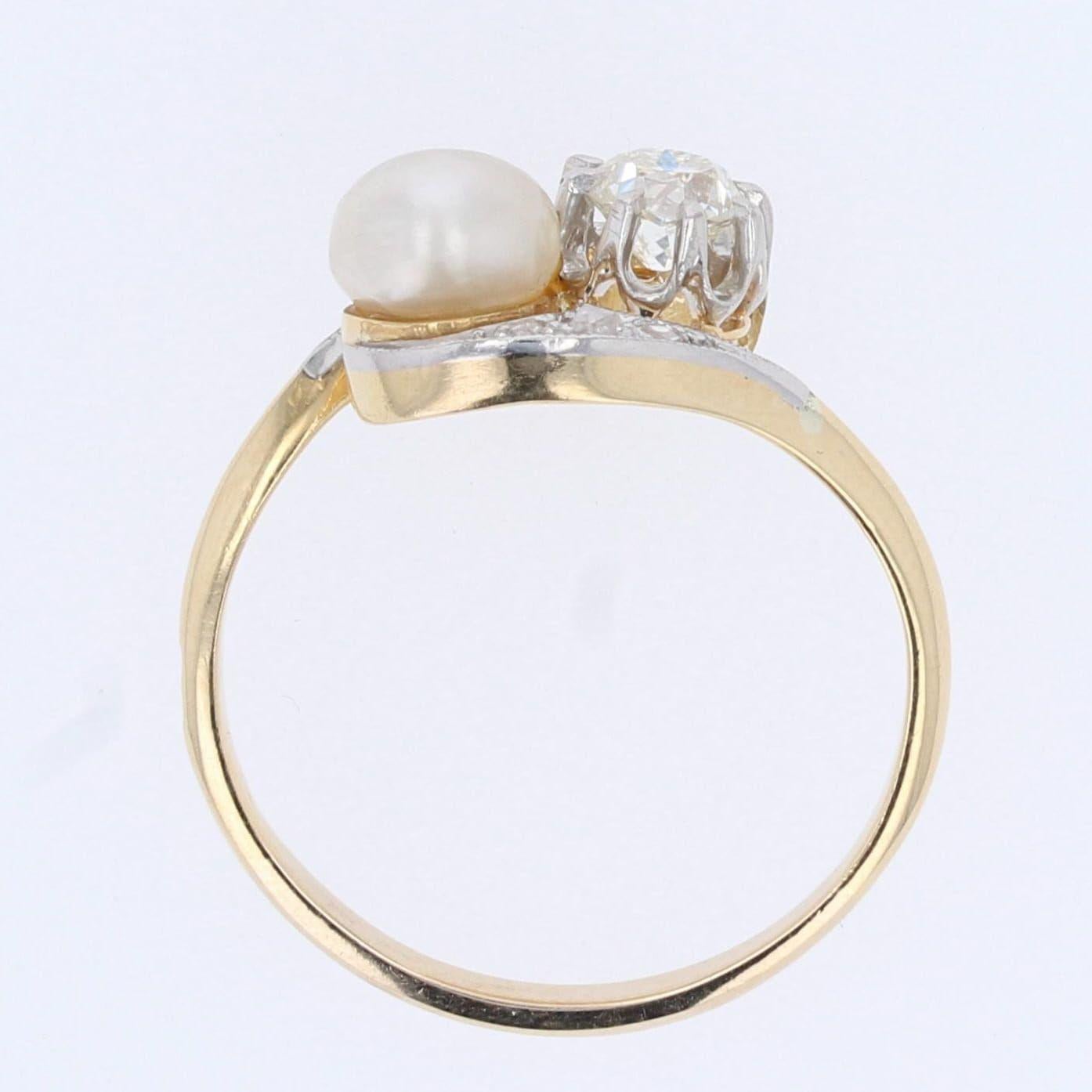 20th Century Natural Pearl Diamonds 18 Karat Yellow Gold You and Me Ring For Sale 6