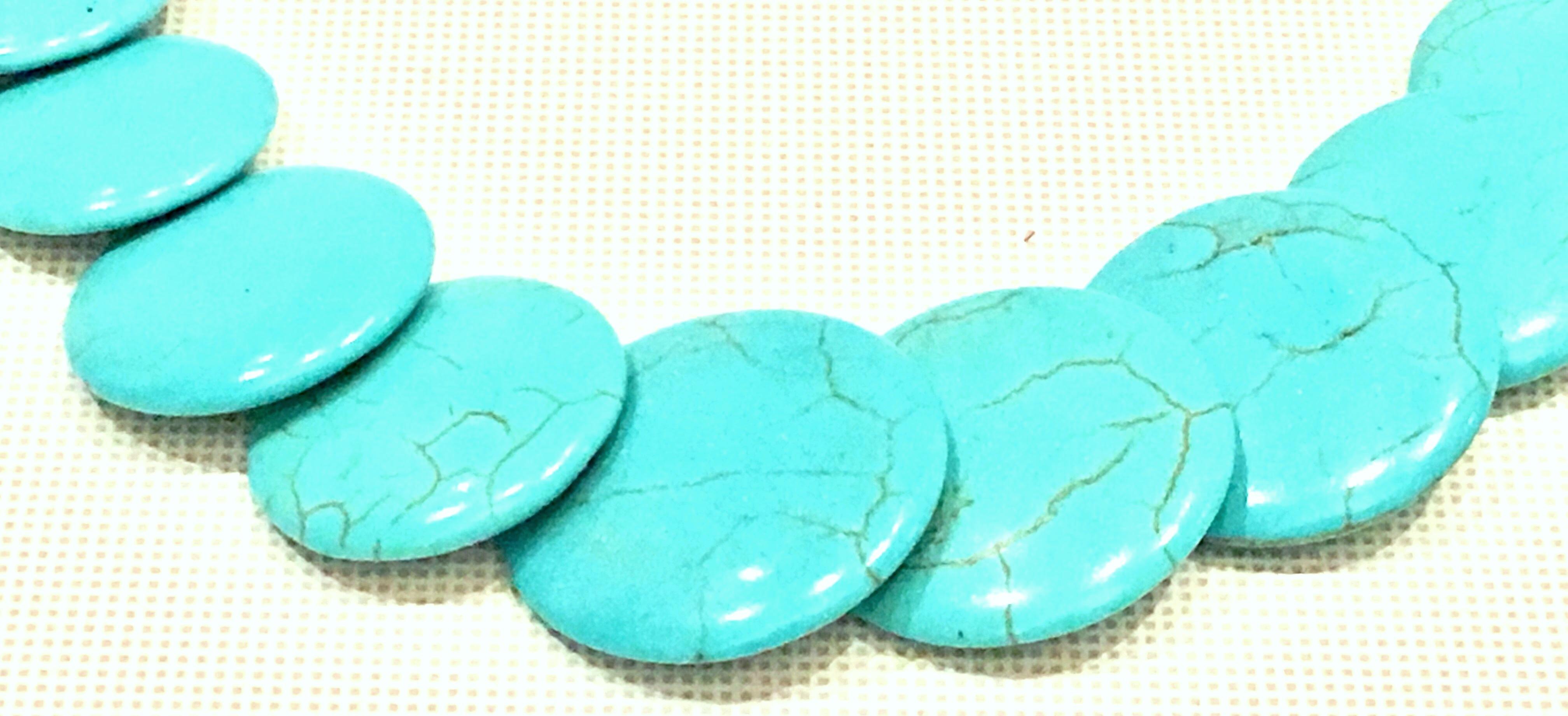 Women's or Men's 20th Century Natural Polished Turquoise Disc Bead Necklace