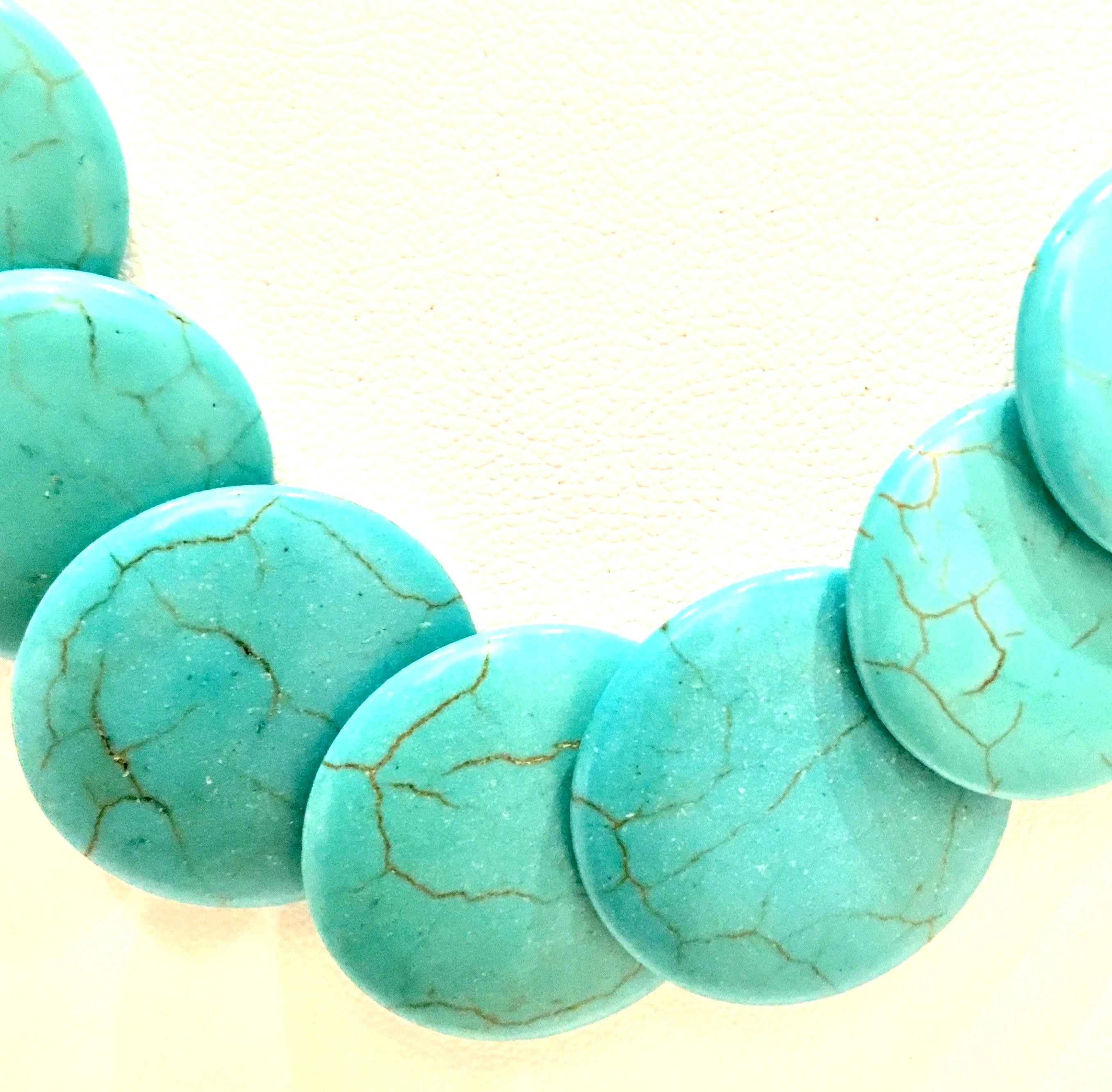 20th Century Natural Polished Turquoise Disc Bead Necklace In Good Condition In West Palm Beach, FL