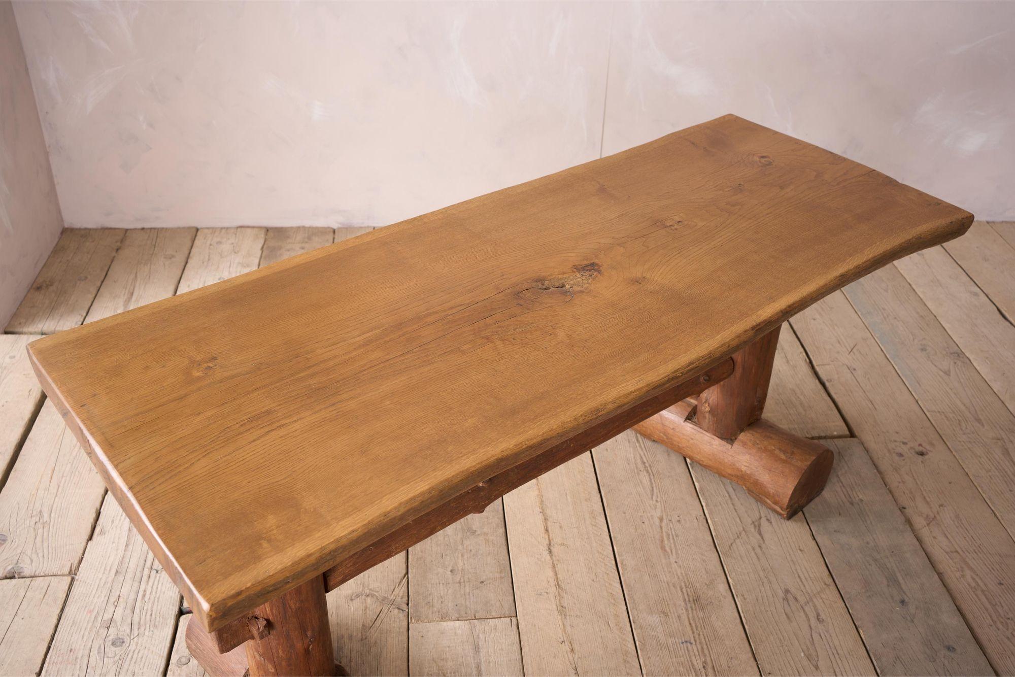 20th Century 20th century Naturalistic oak slab console table For Sale
