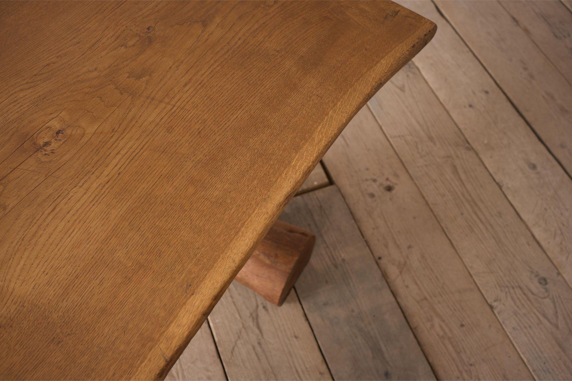 20th century Naturalistic oak slab console table For Sale 1