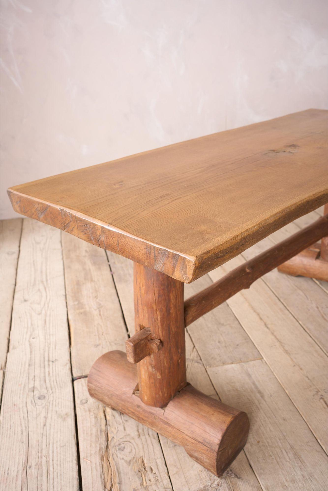 20th century Naturalistic oak slab console table For Sale 2