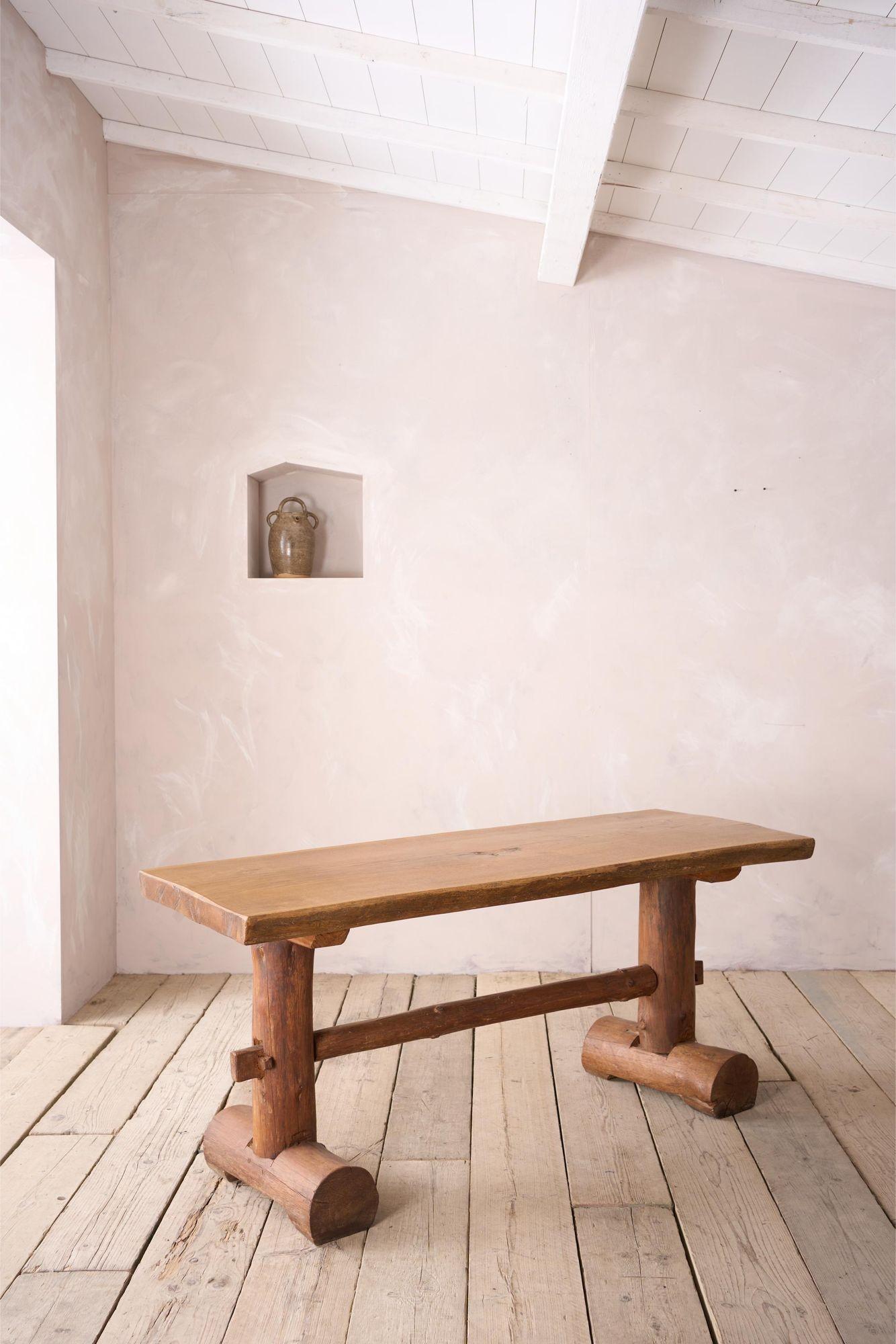 20th century Naturalistic oak slab console table For Sale