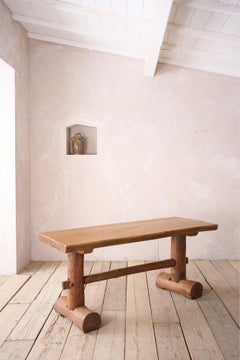 20th century Naturalistic oak slab console table