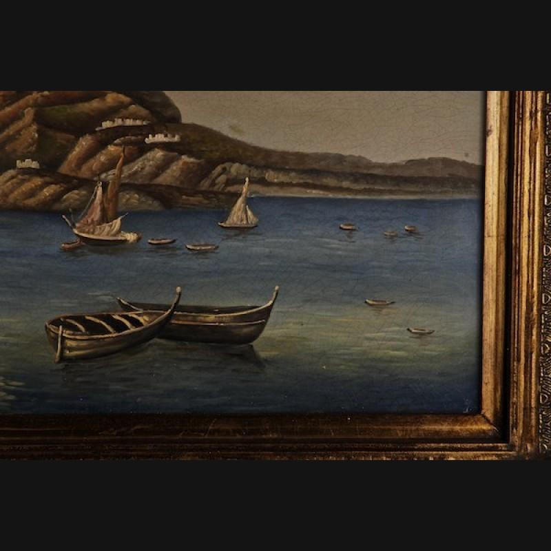 Naturalistisches Ölgemälde des 20. Jahrhunderts, romantische Sommeransicht am Pier im Angebot 2