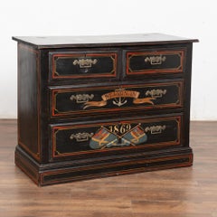 20th Century Nautical Black Painted Chest of Drawers with Masted Boat