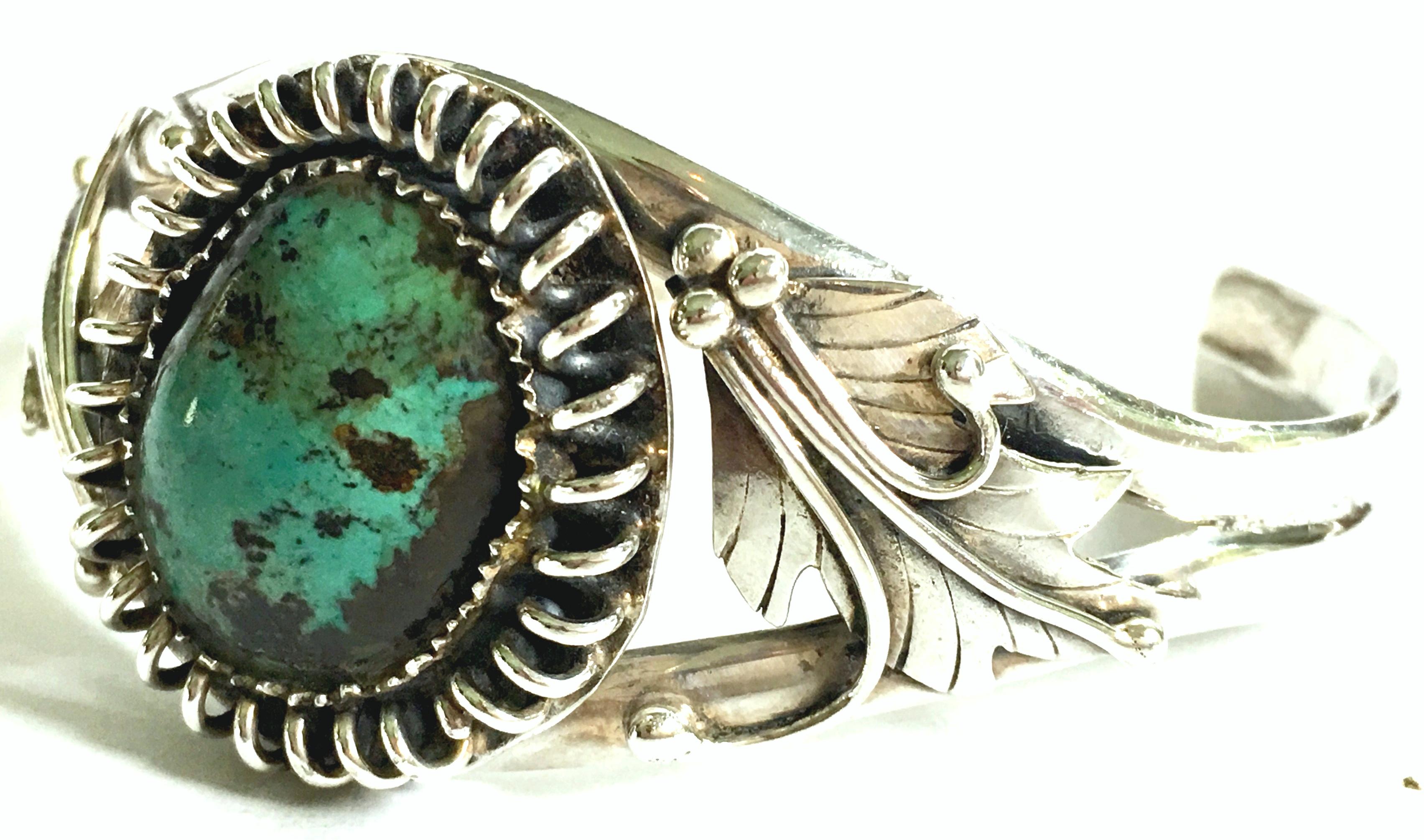 Native American 20th Century Navajo 925 Sterling Silver & Turquoise Cuff Bracelet  For Sale