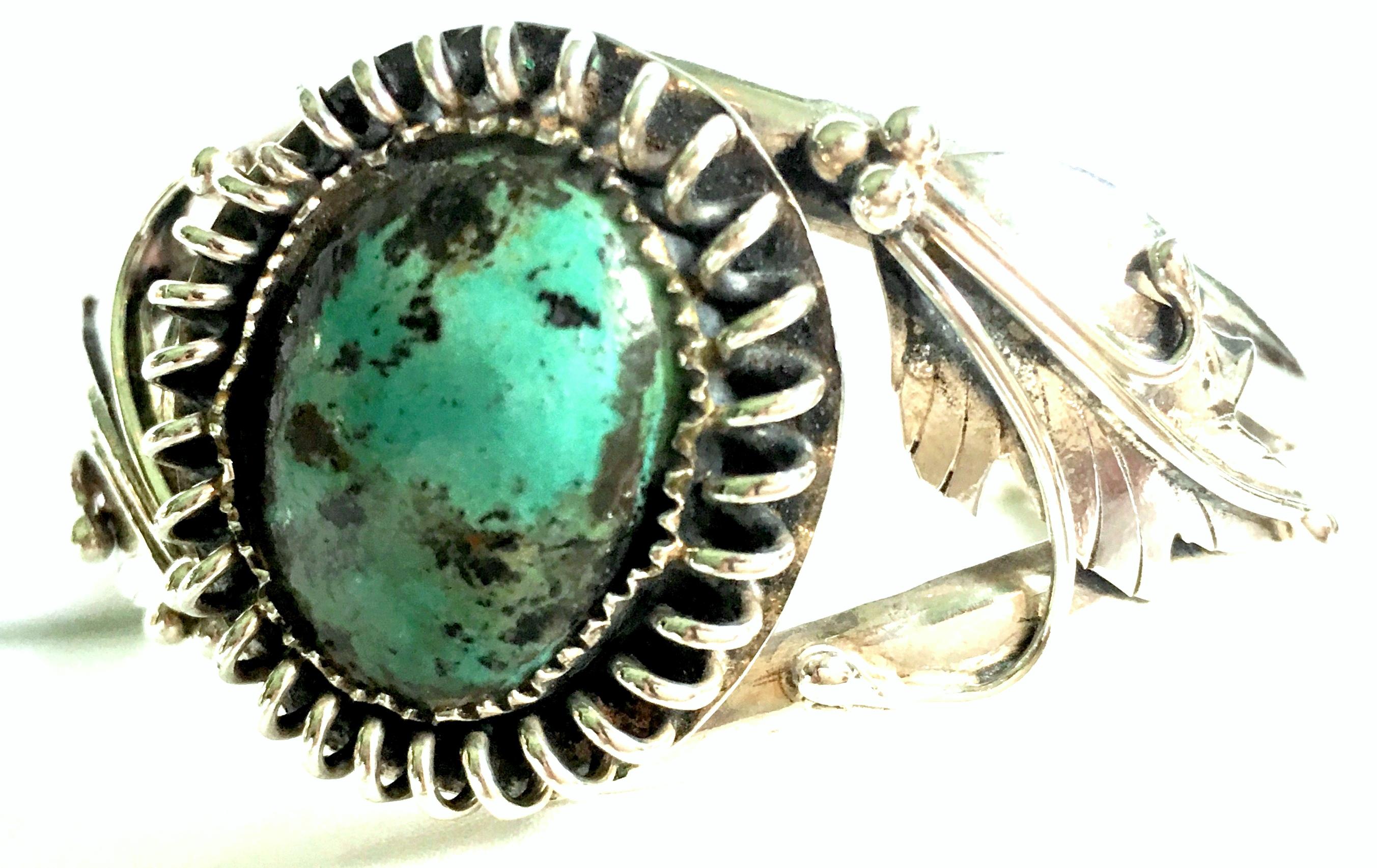 Cabochon 20th Century Navajo 925 Sterling Silver & Turquoise Cuff Bracelet  For Sale