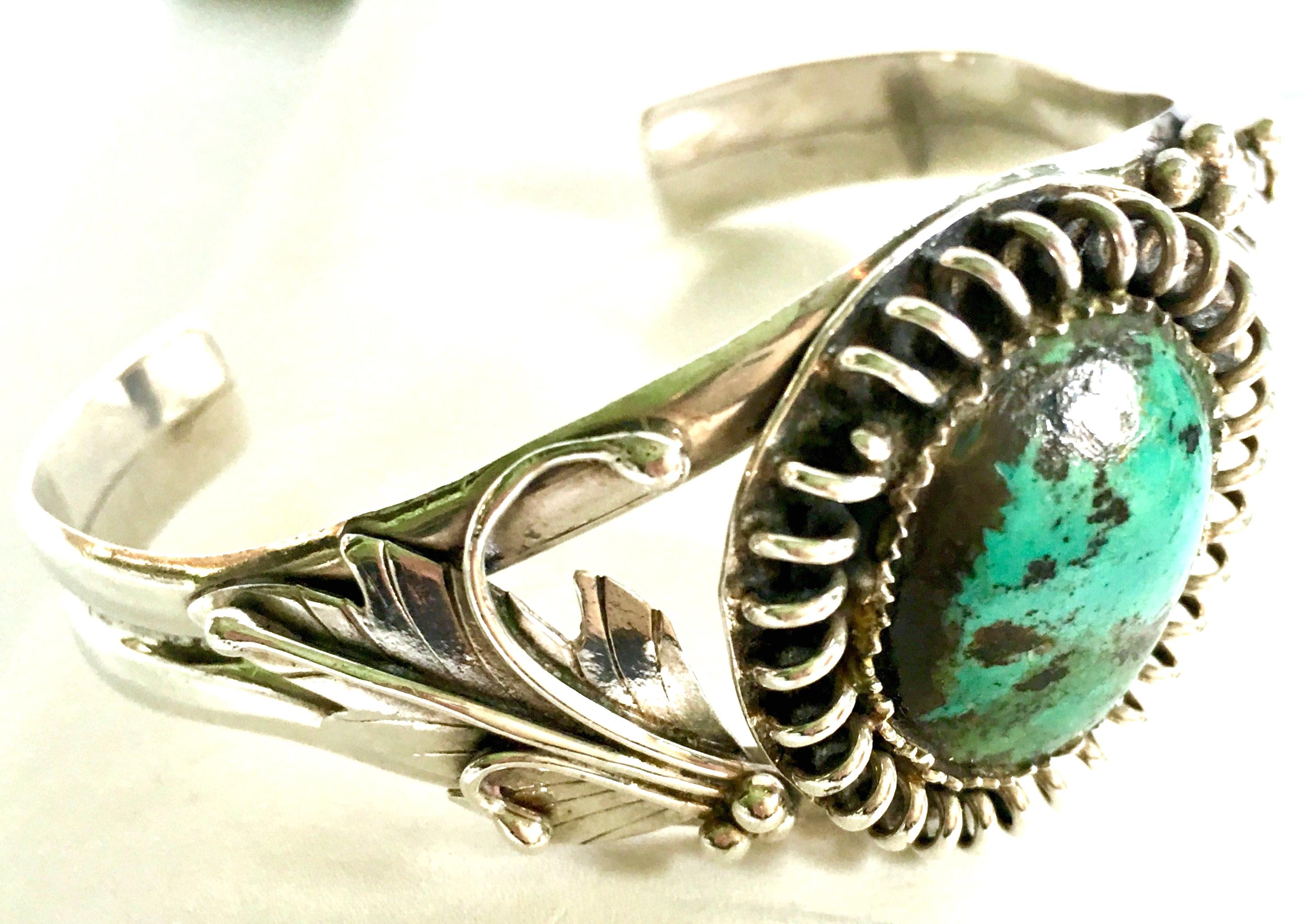 Women's or Men's 20th Century Navajo 925 Sterling Silver & Turquoise Cuff Bracelet  For Sale