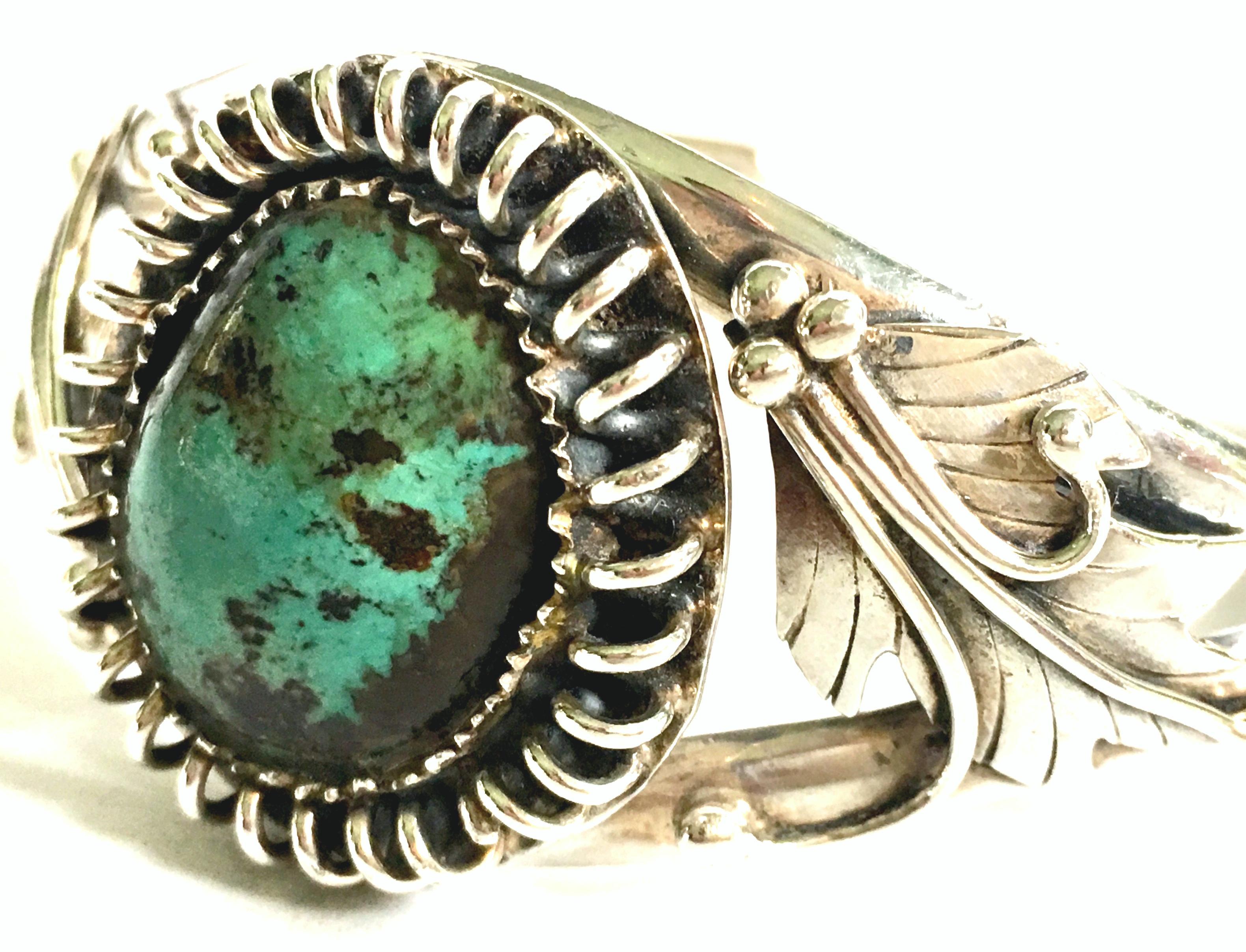 20th Century Navajo 925 Sterling Silver & Turquoise Cuff Bracelet  For Sale 2