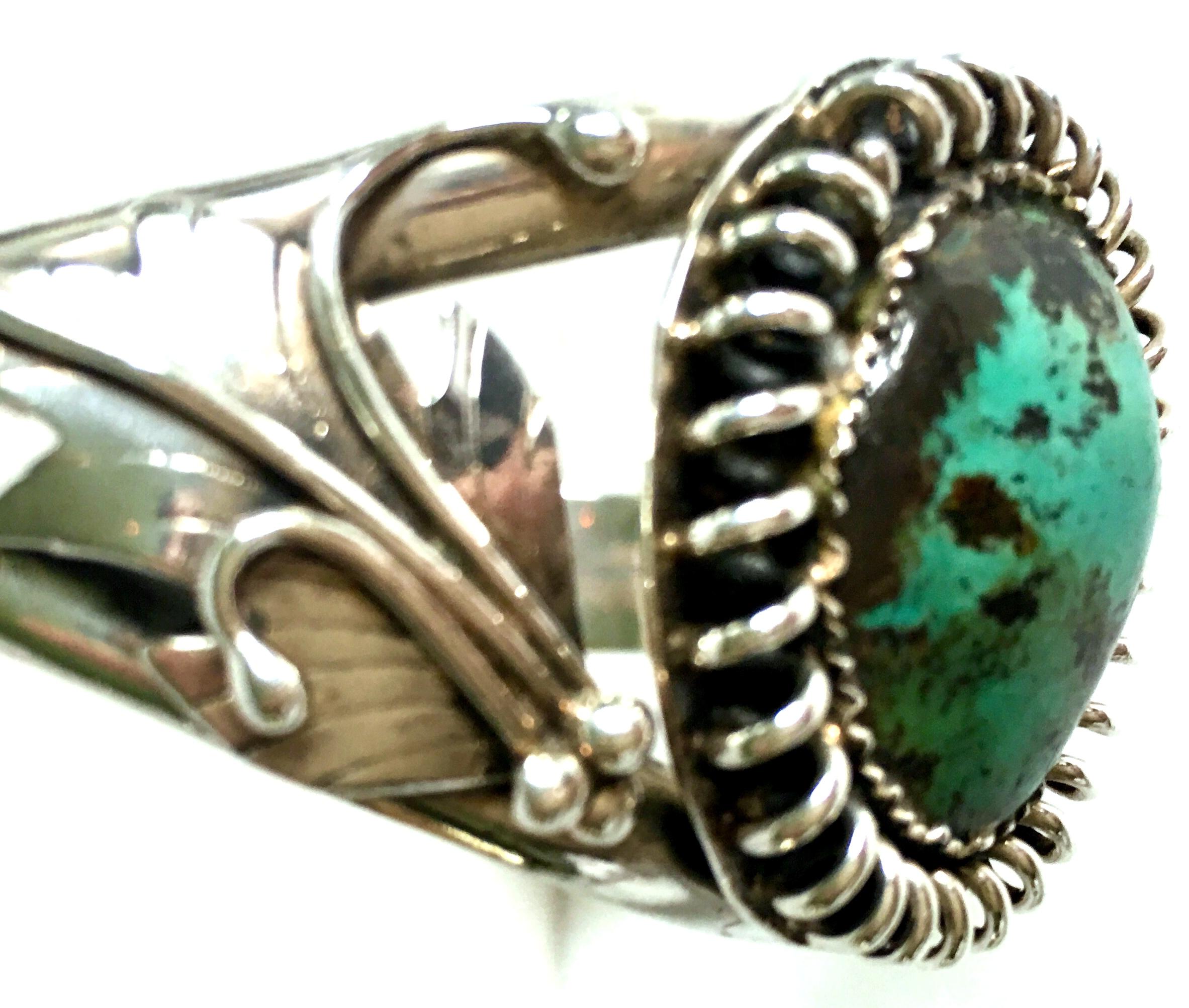 20th Century Navajo 925 Sterling Silver & Turquoise Cuff Bracelet  For Sale 3