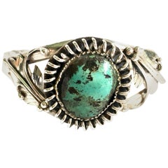 20th Century Navajo 925 Sterling Silver 
Turquoise Cuff Bracelet